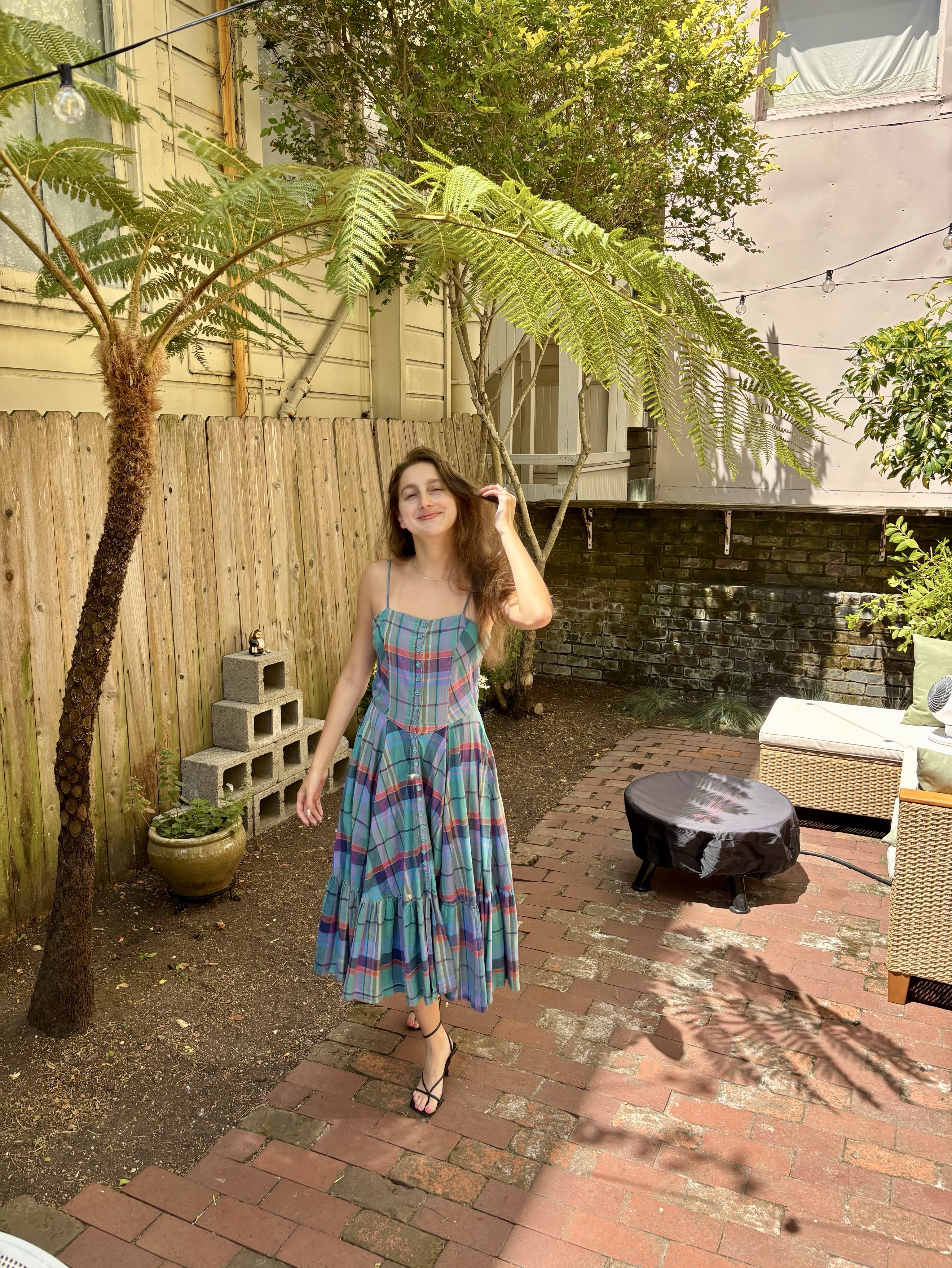 VINTAGE plaid midi dress