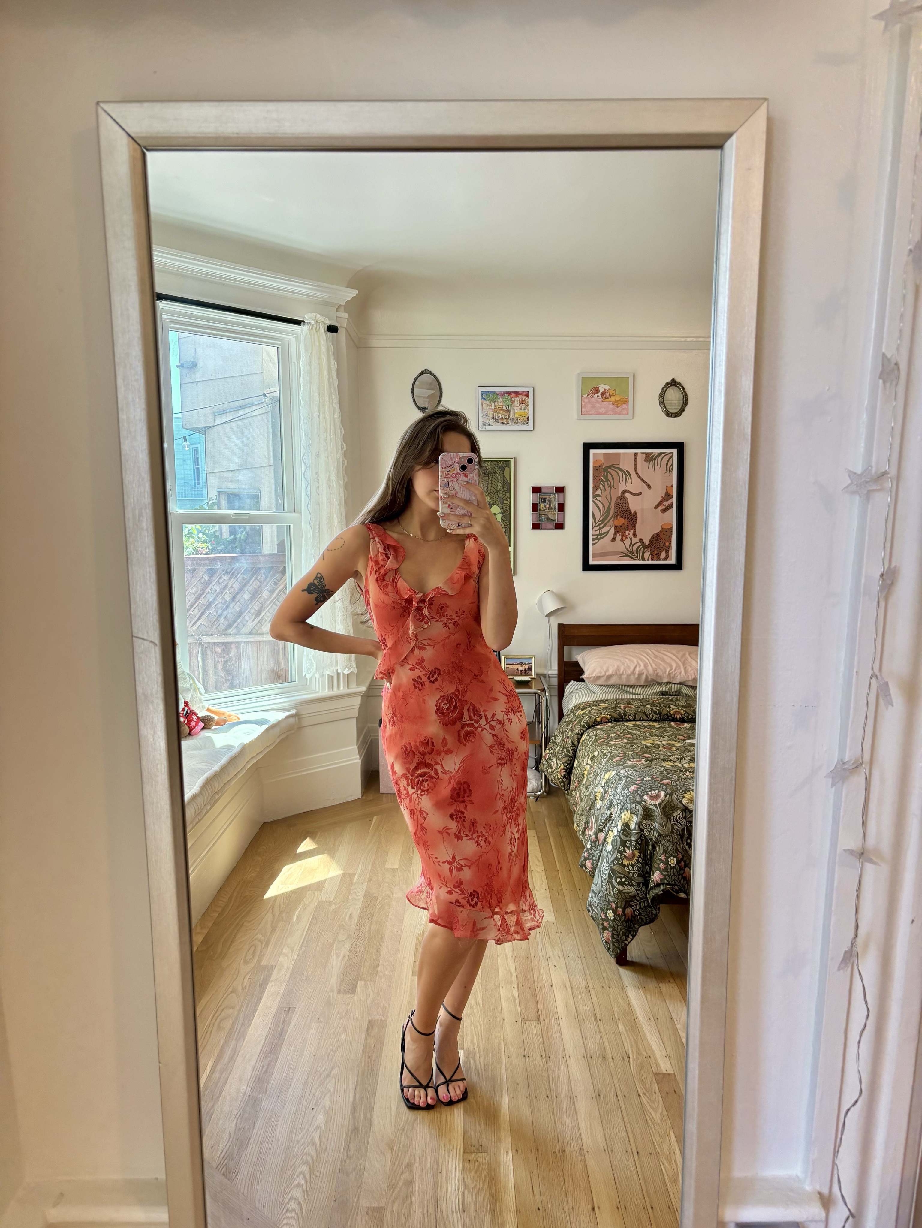 VINTAGE Floral Ruffle Midi Dress