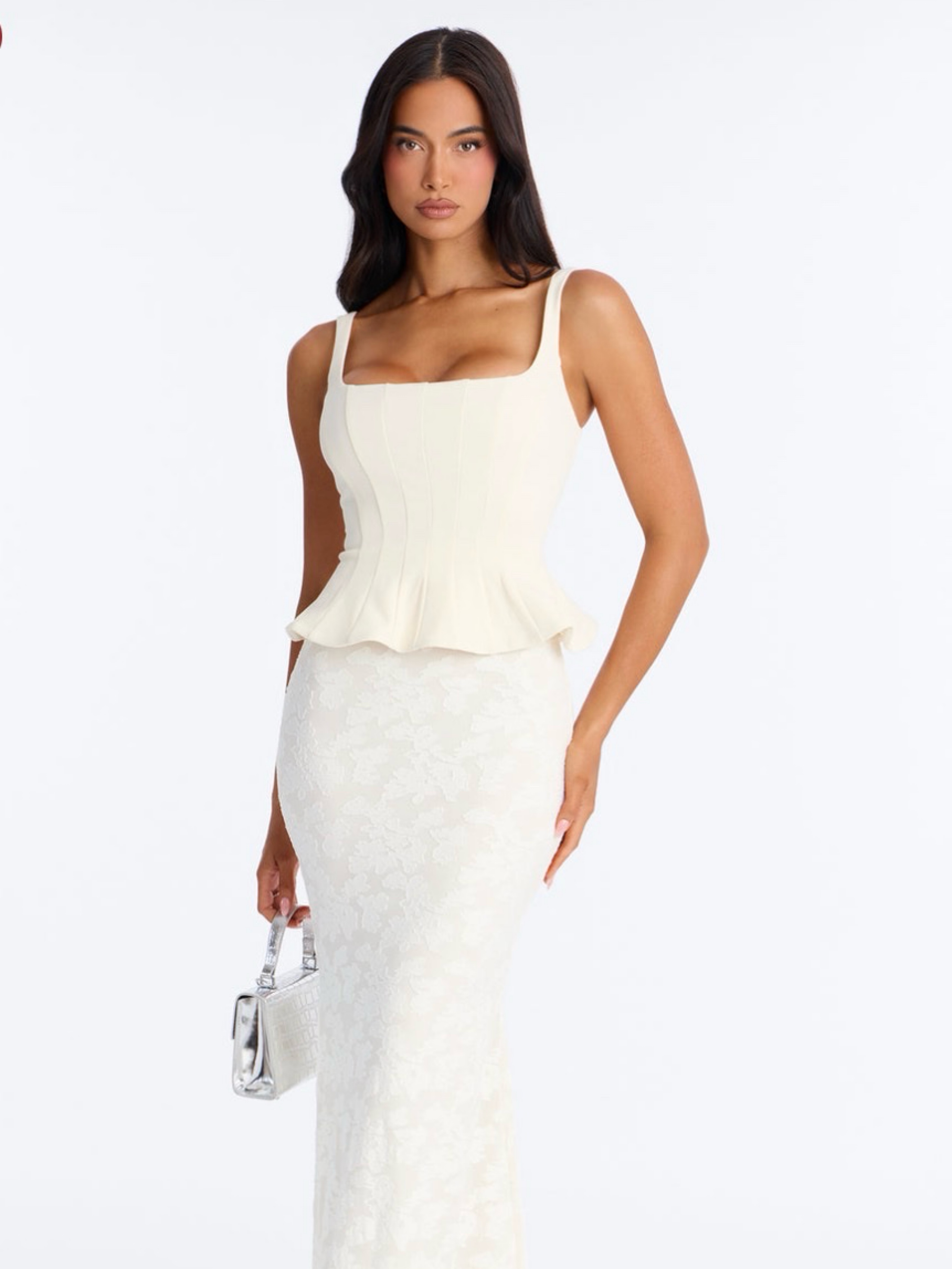 fashion nova peplum dress In Bloom Peplum Gown - Light Blue