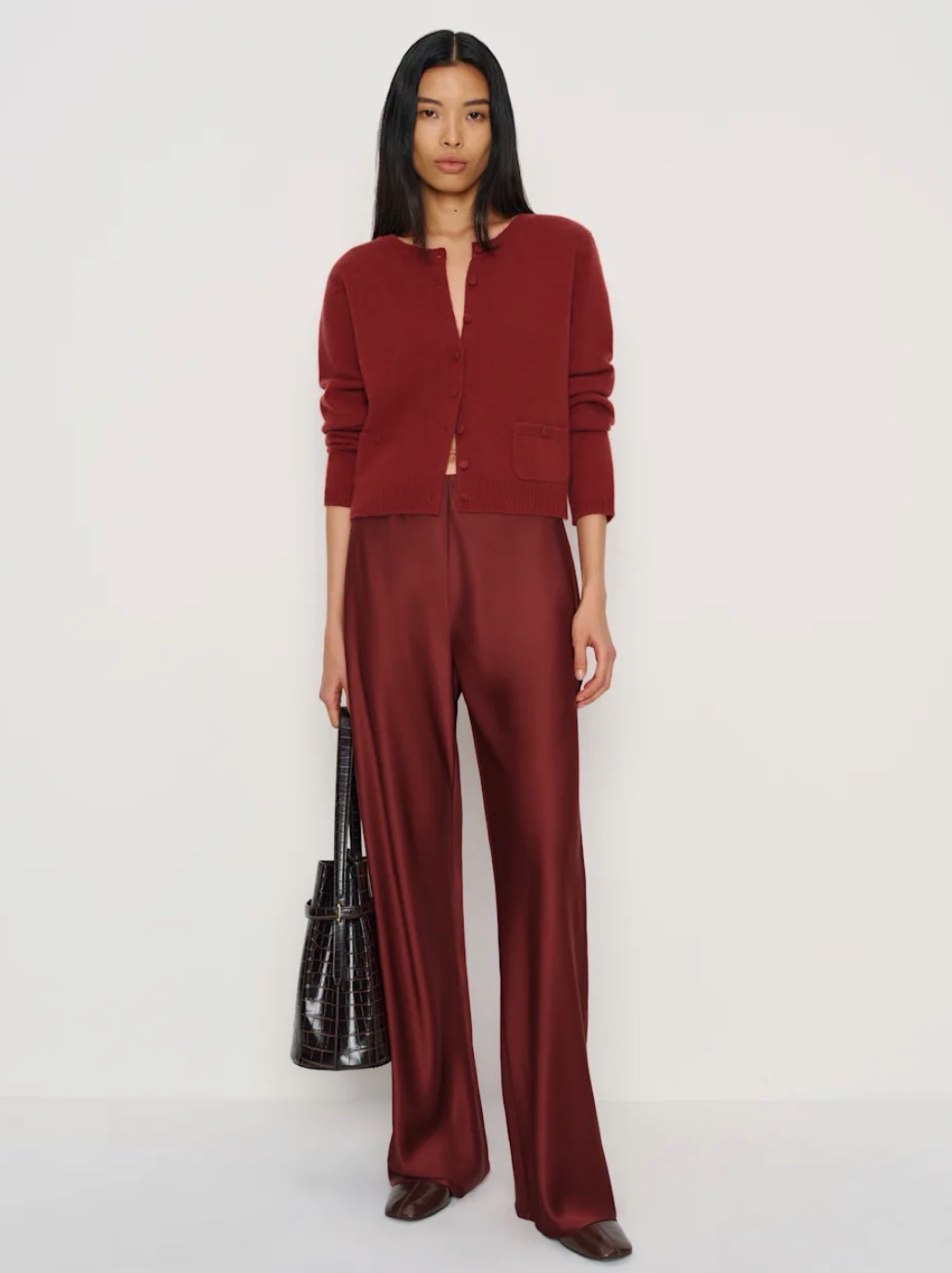 Reformation Gale Satin Burgundy Pants
