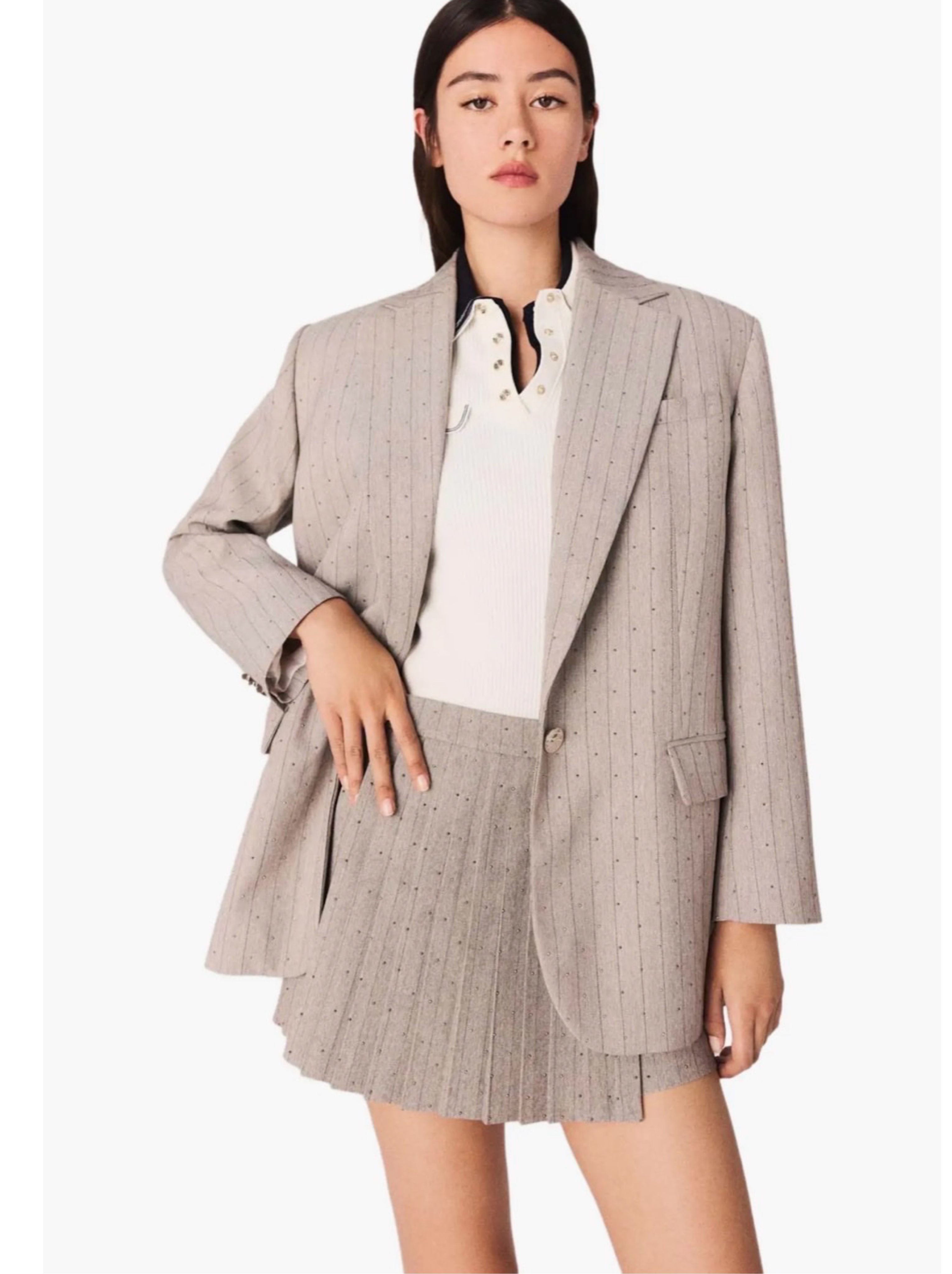 Maje Rhinestone striped suit blazer & skort