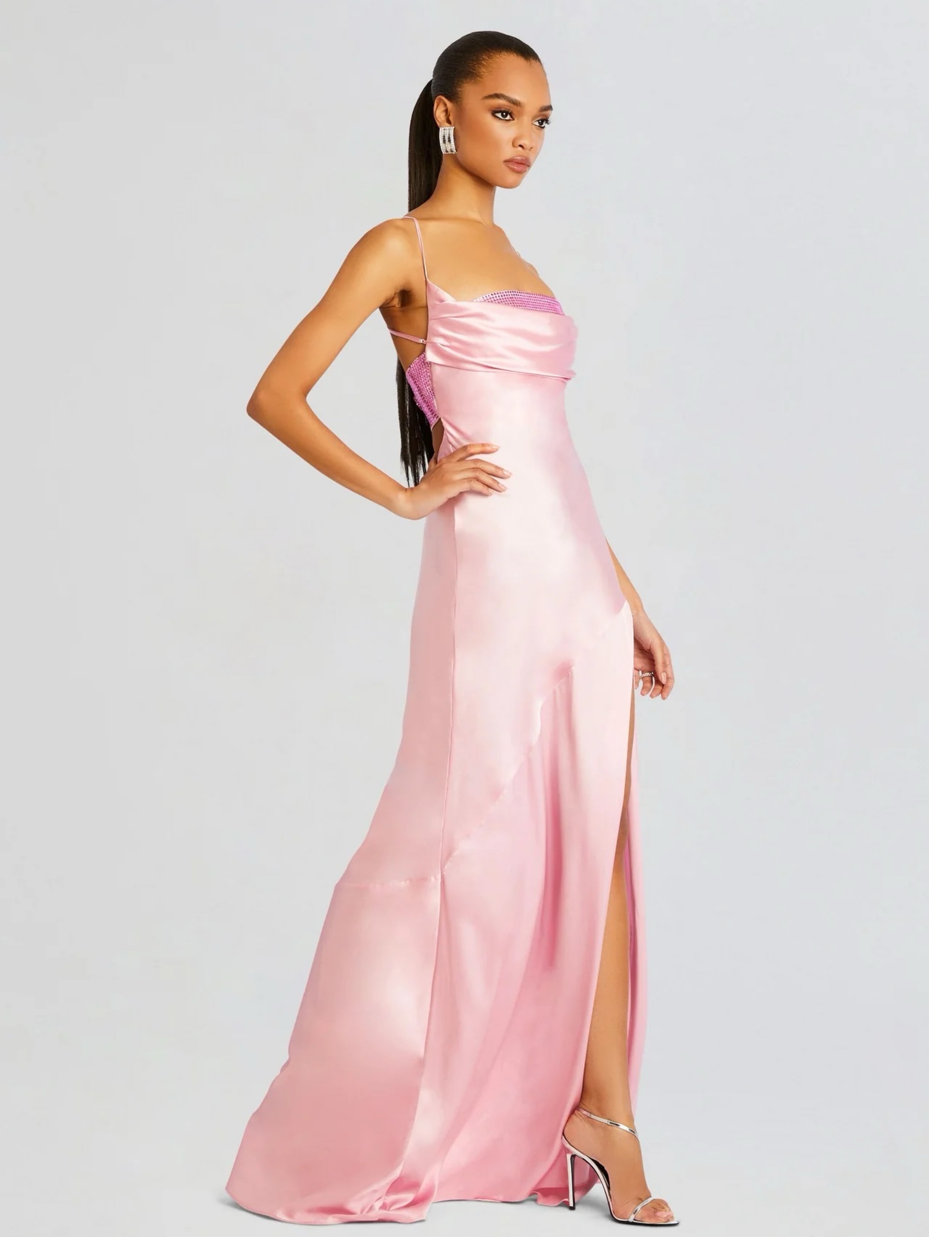 Retrofete baby pink silk Emery crystal gown S-XS