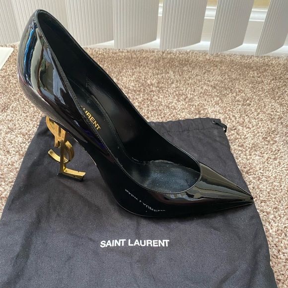 $1600 YSL Black patent leather Gold logo Opyum pumps 8 by Saint