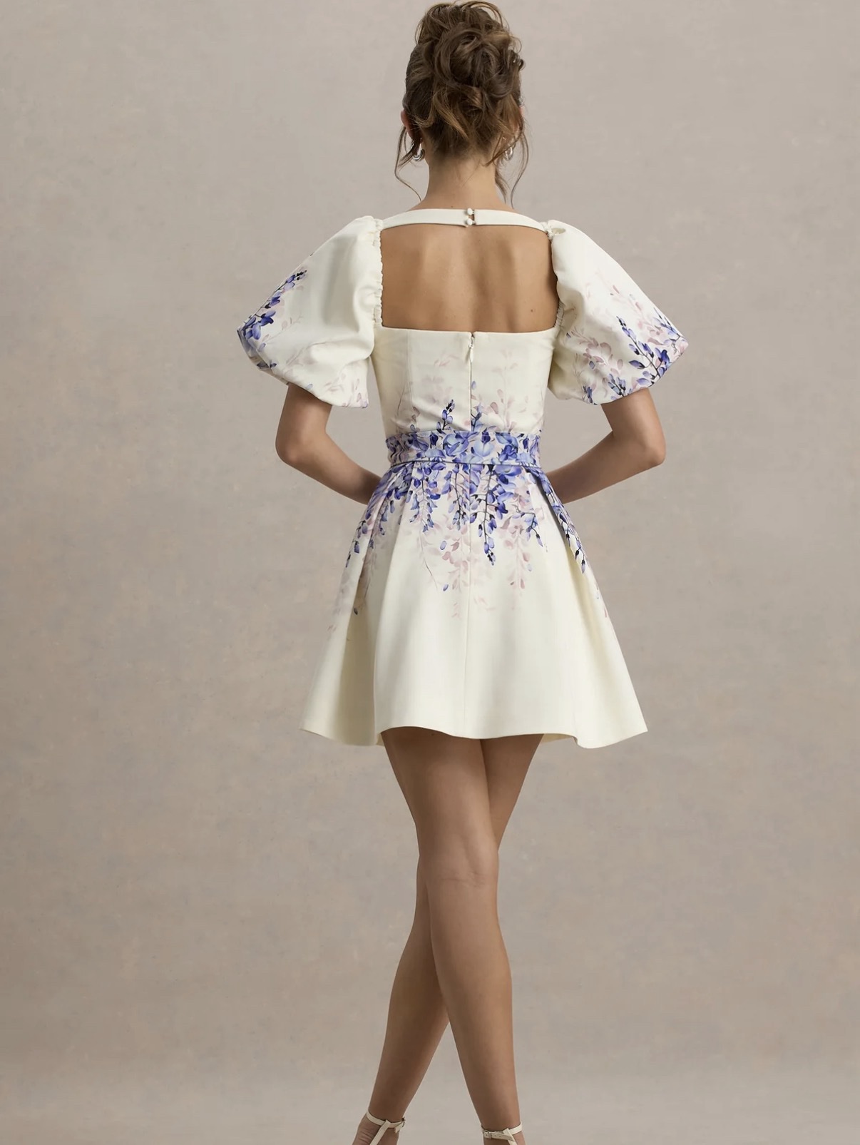 club l mini dress Cecilia | White Crew-Neck Mini Dress With Ruffled Skirt