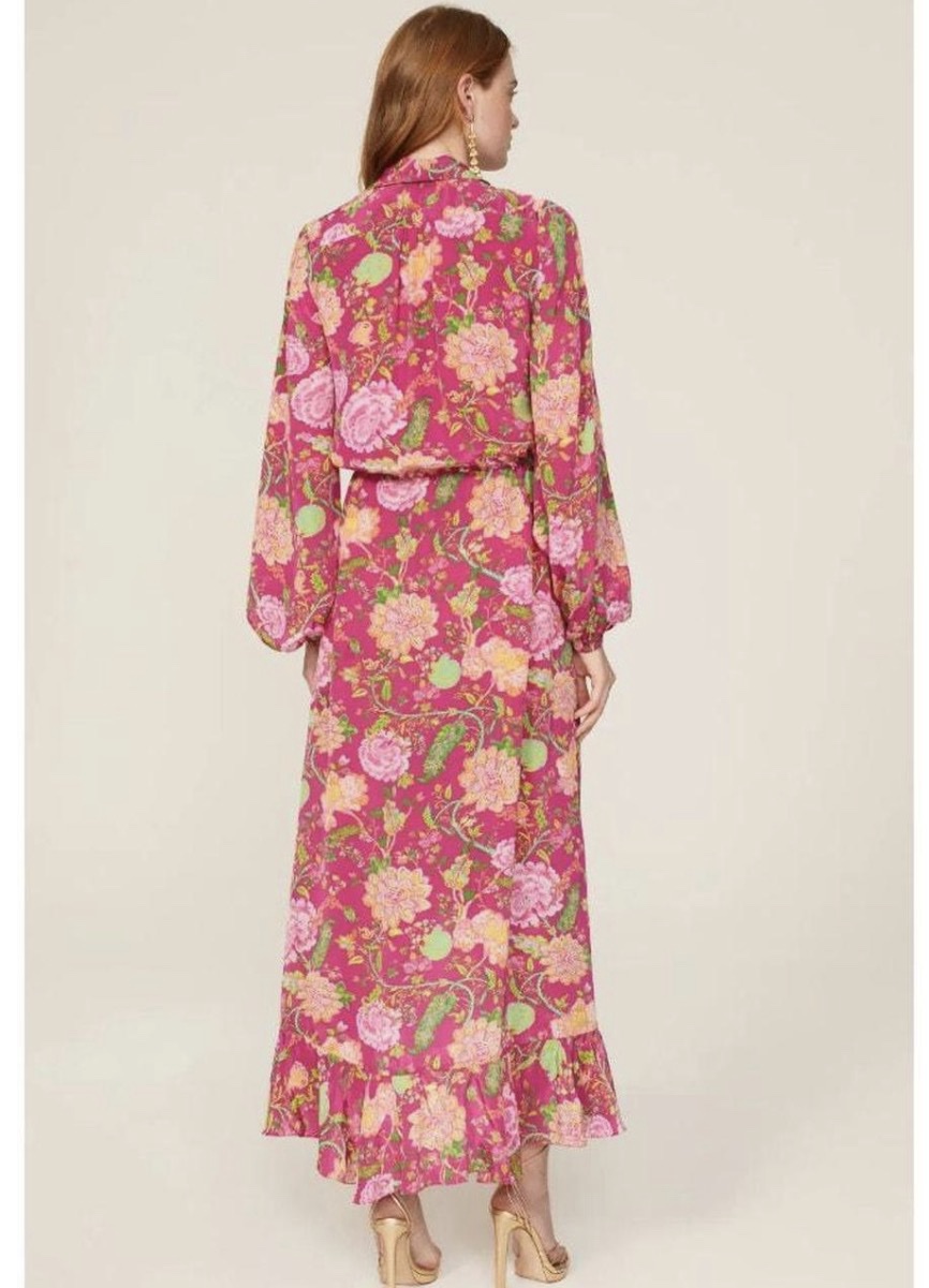 hot pink frill dress Ruffled Tiered Pocket Midi Dresses main image 1