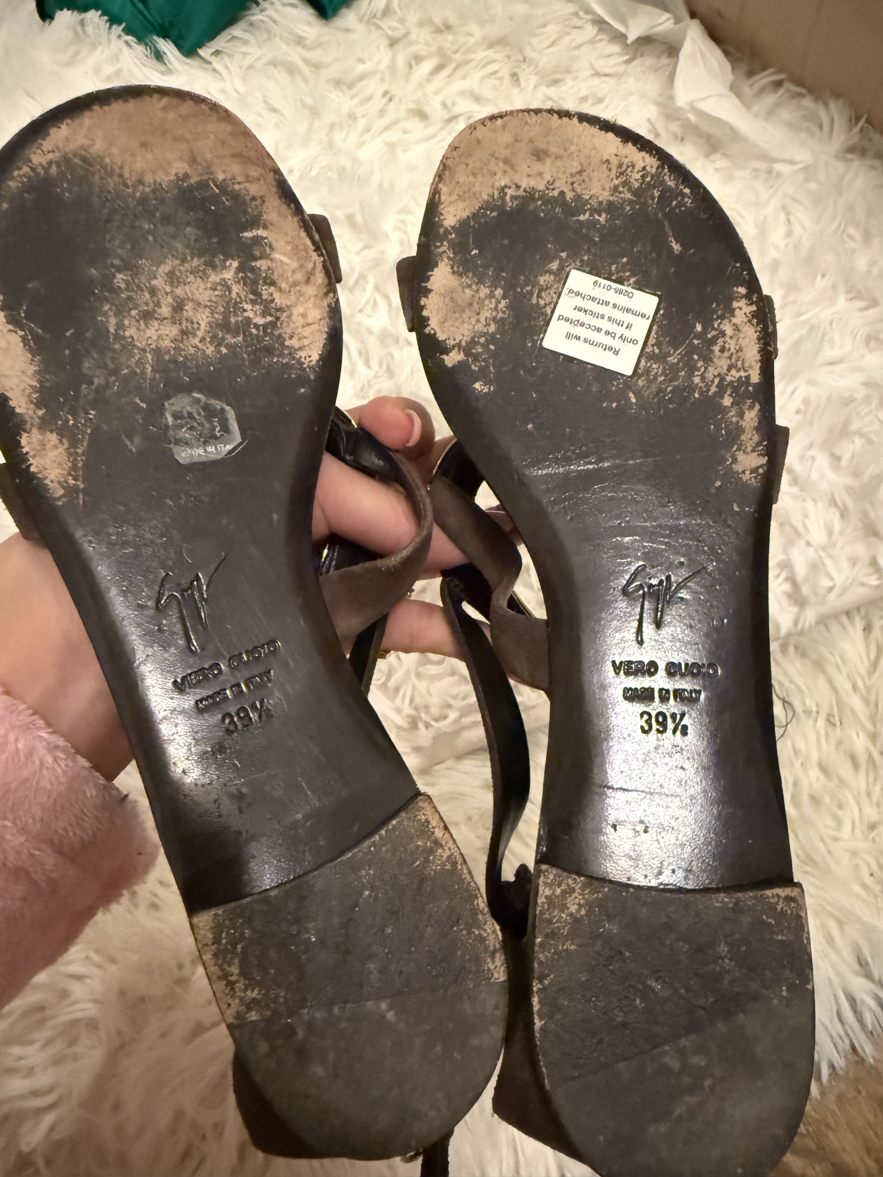 Giuseppe Zanotti brown suede gold S venere flat sandals sz 9 by