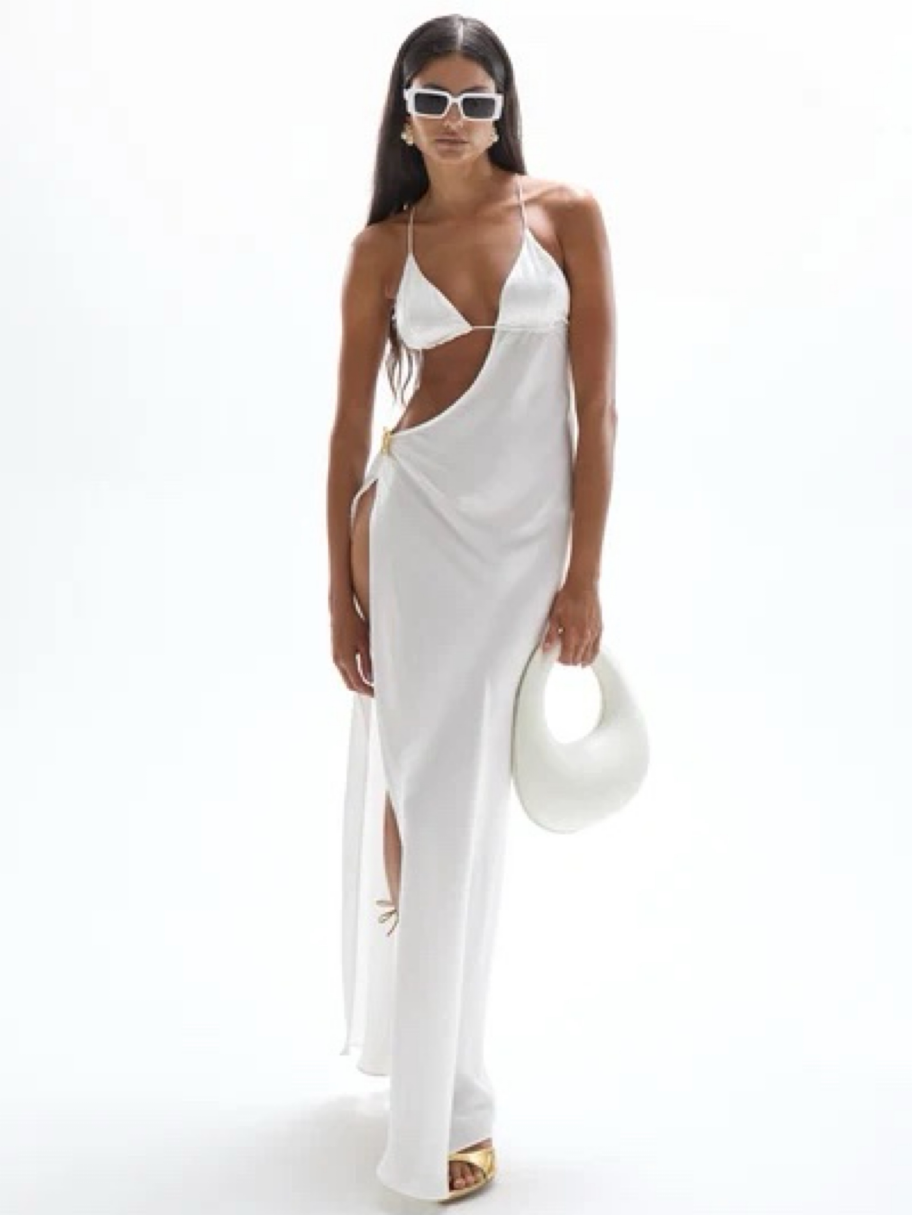 Cin Cin White Villa satin beach maxi dress S