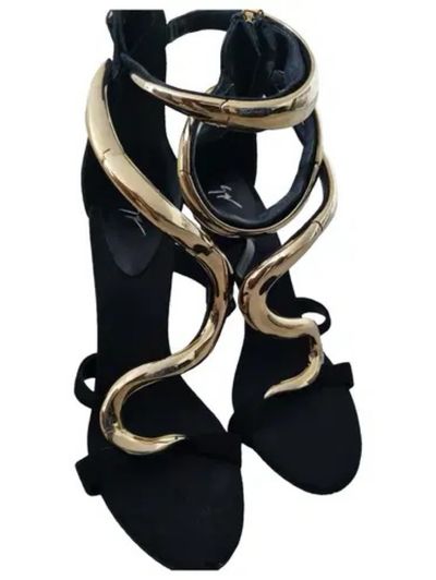 $1800 Giuseppe Zanotti black suede gold S venere heels 8 by