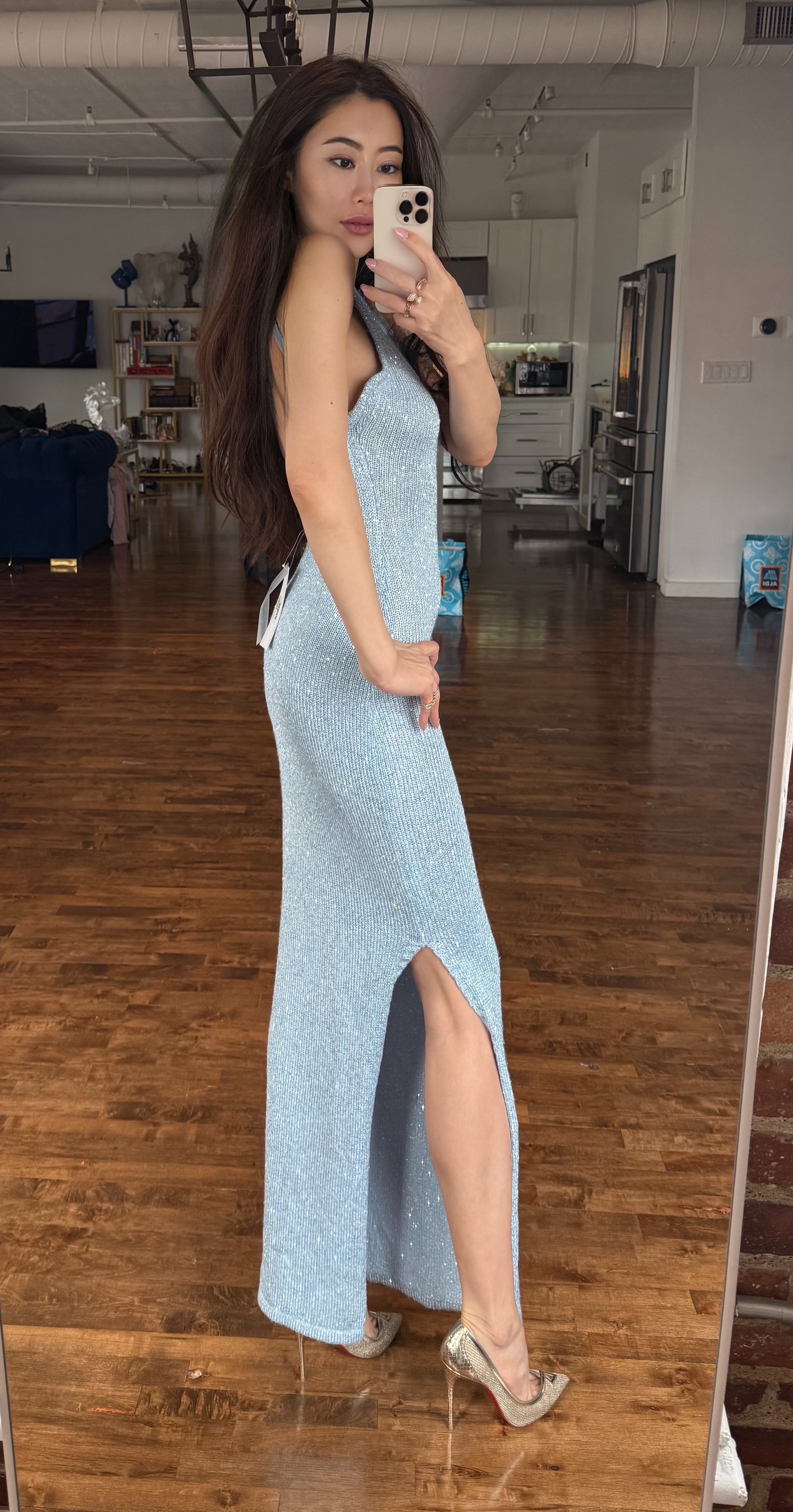 asta resort blue sparkly dress Asta Resort - Ana Dress in Baia Blue Sequin