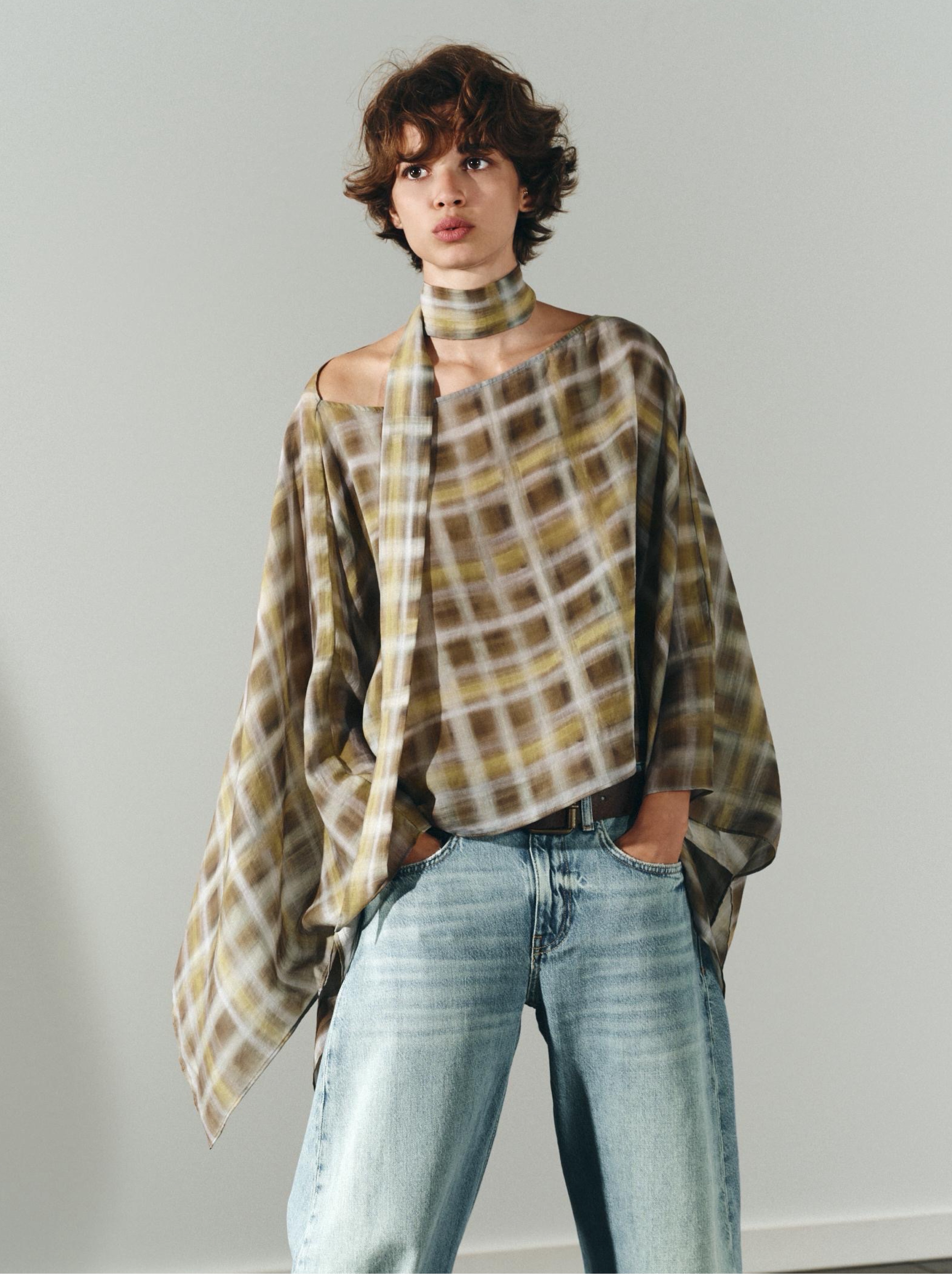 Plaid Sheer Poncho Top