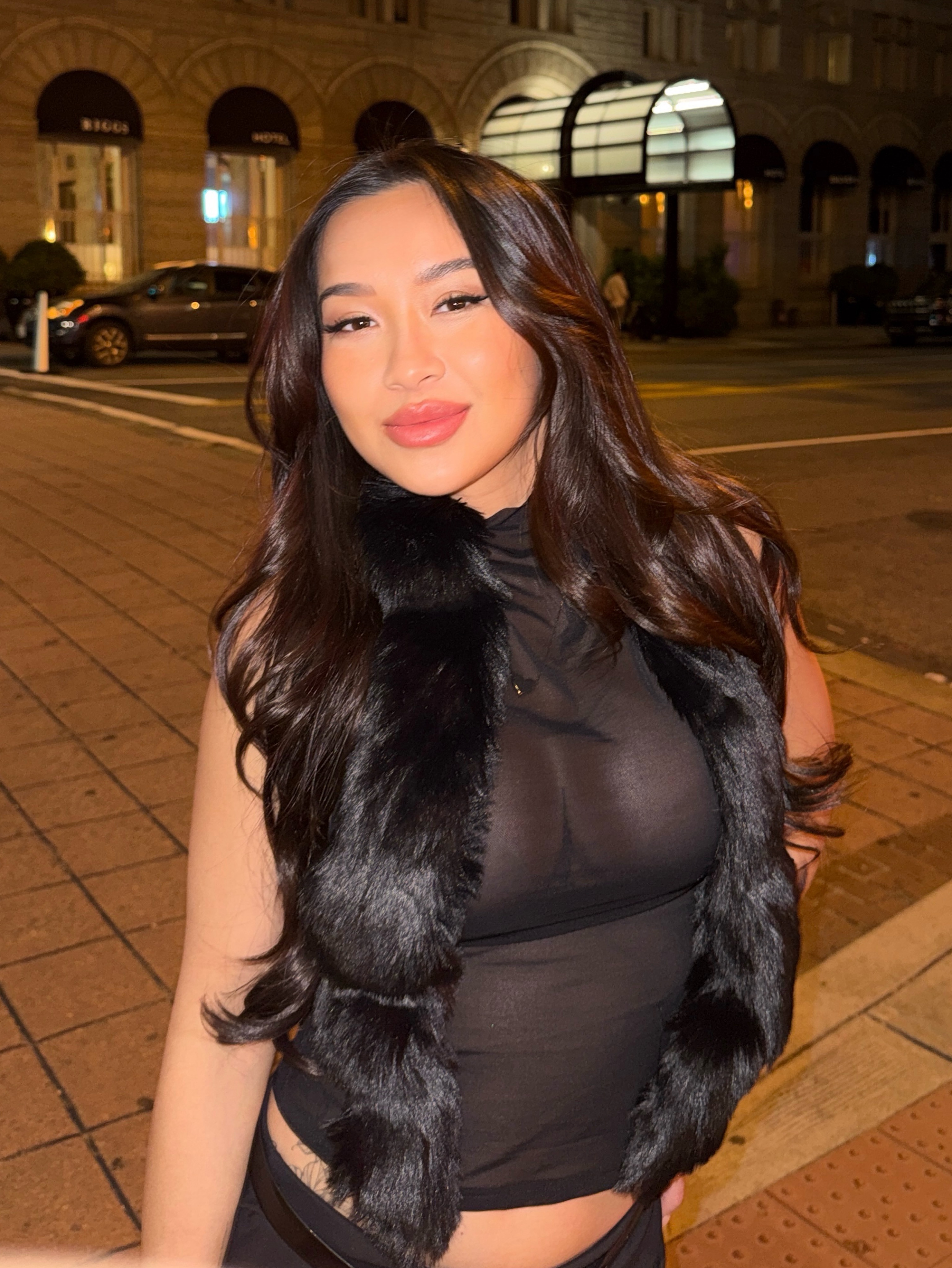 Black Faux Fur Stole Vest Top