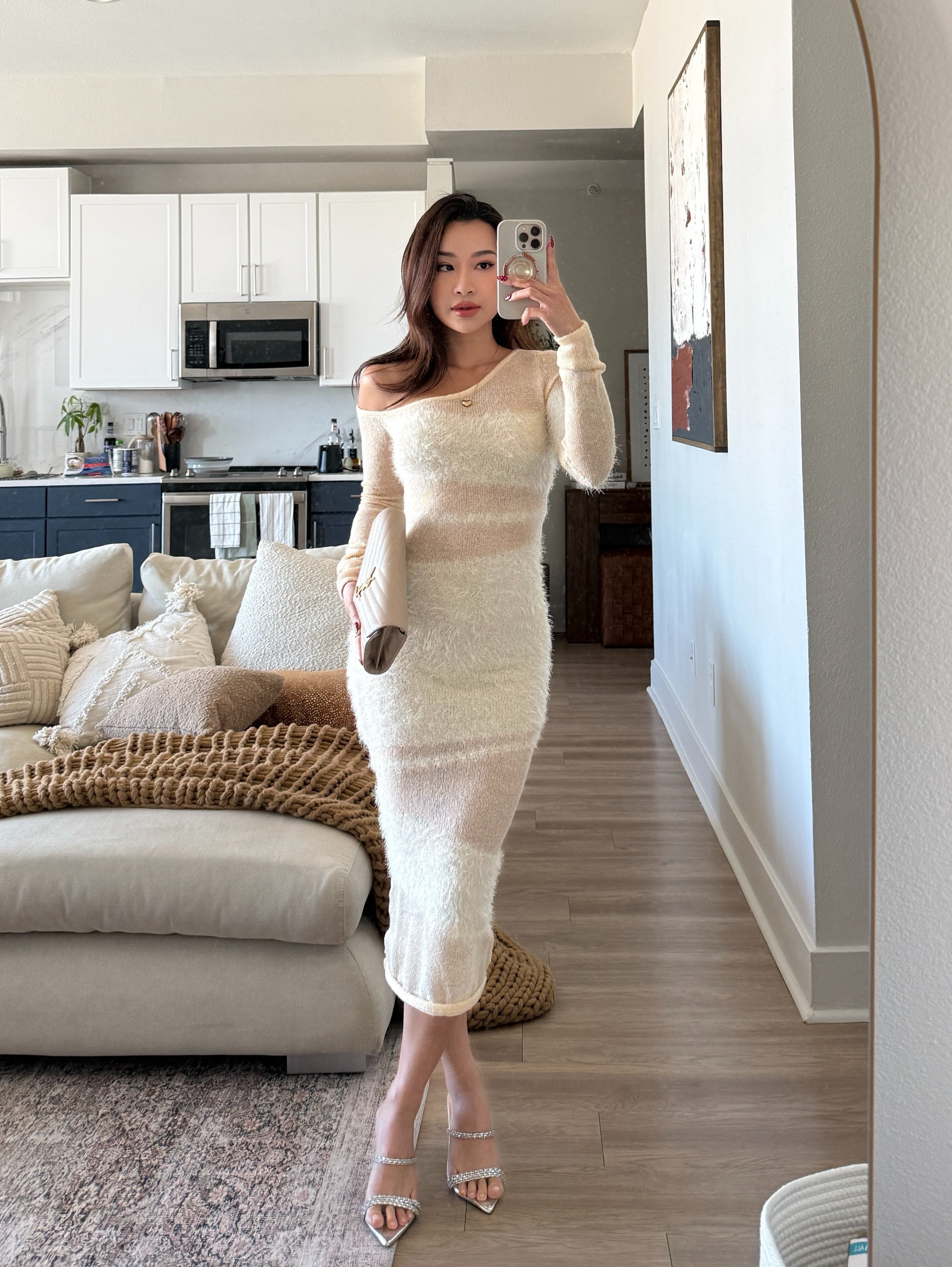 Maniere De Voir Off Shoulder Knitted Maxi Dress - Beige