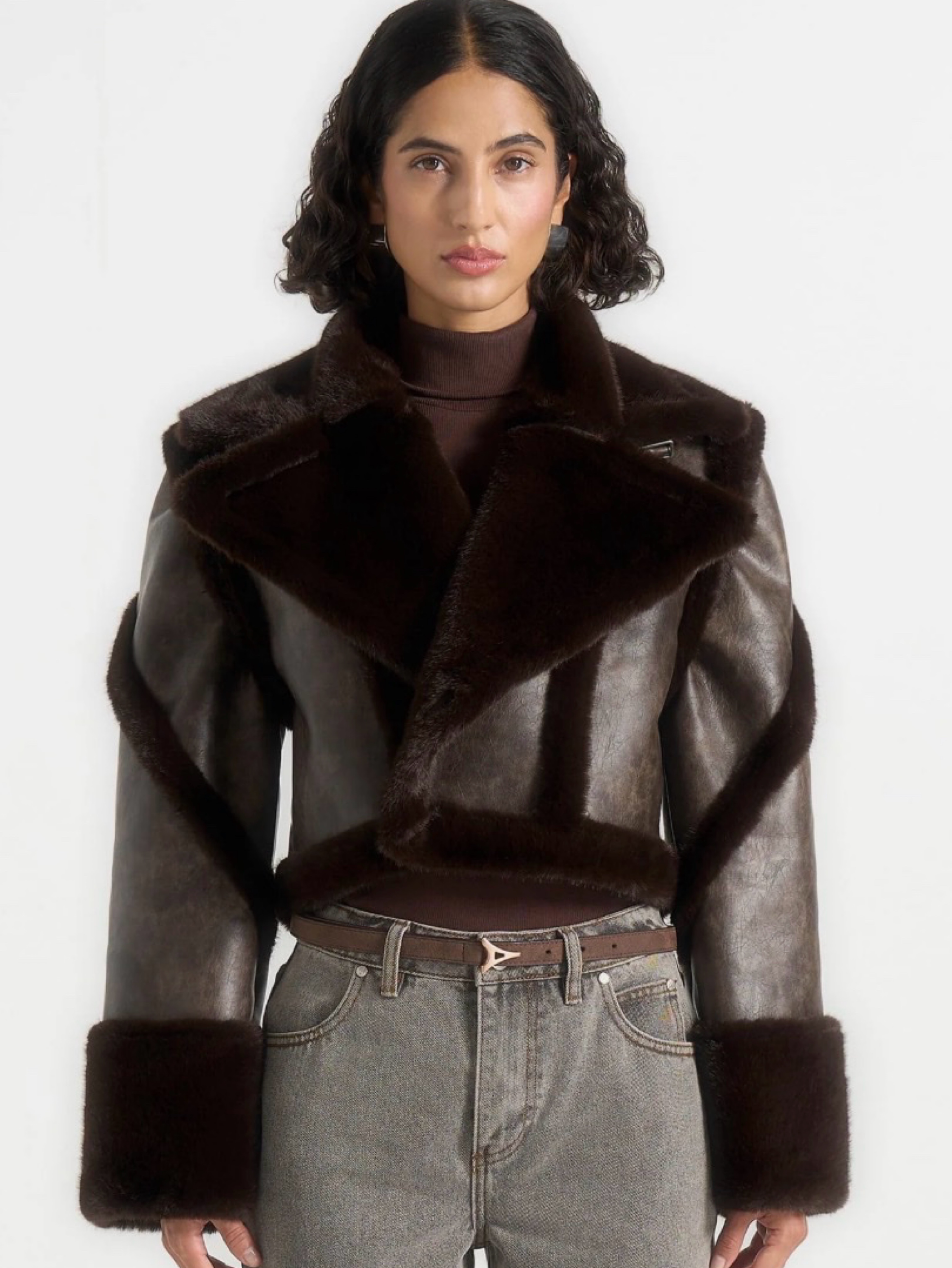 Kena Brown Leather & Plush 2-in-1 Gilet Jacket Manière De Voir