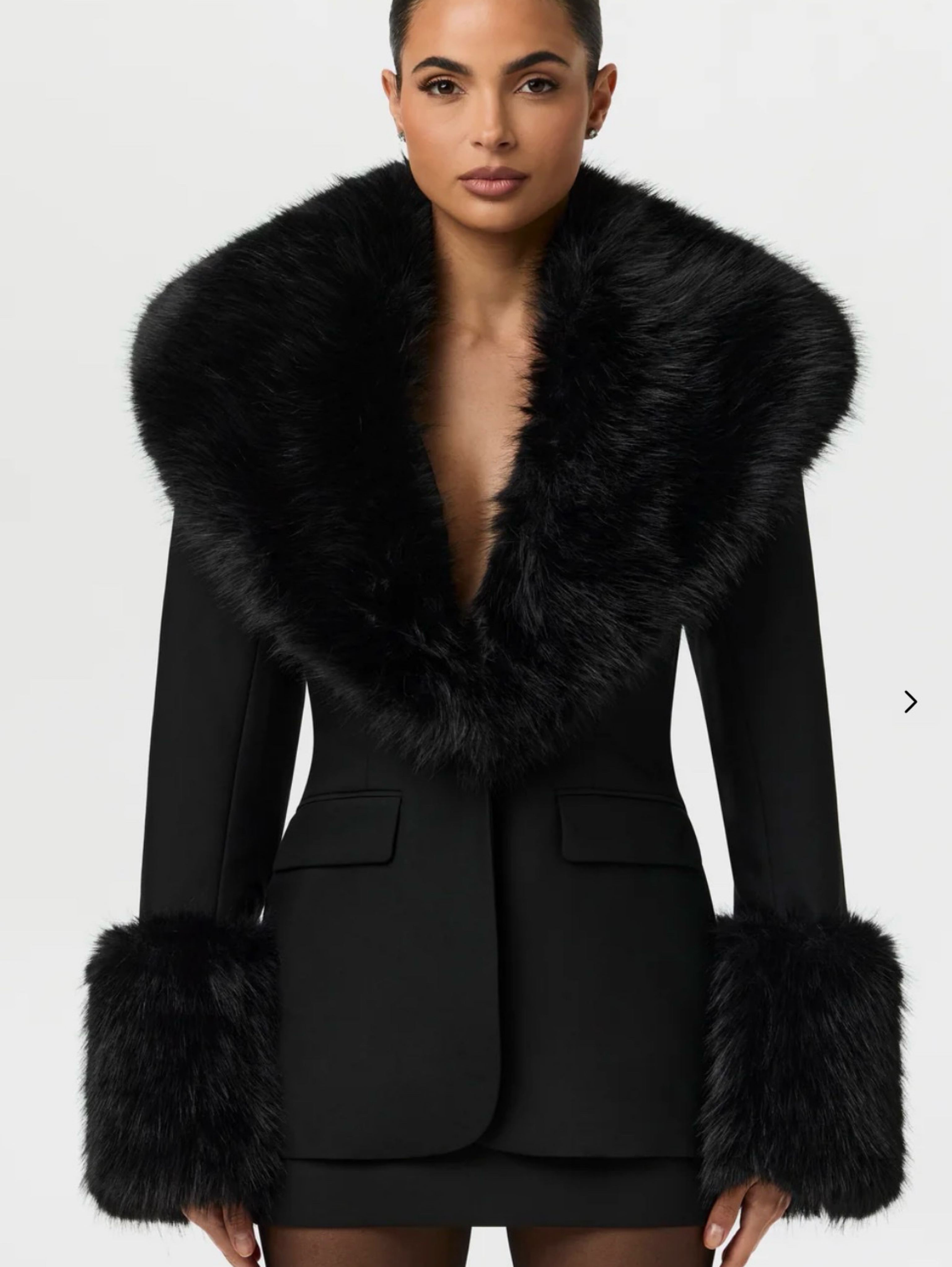 2 in 1 Suiting Plaid Faux Fur Blazer