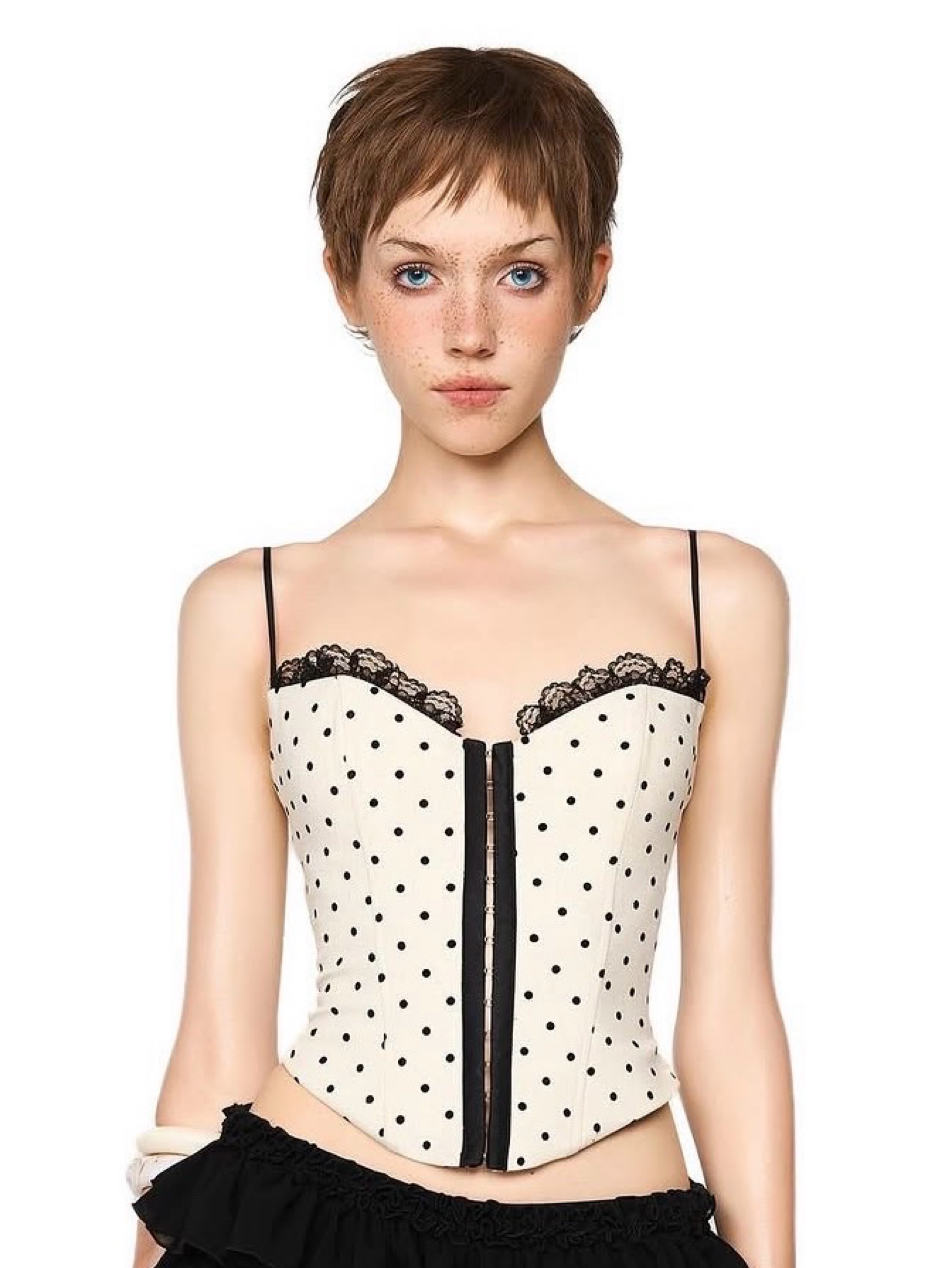 LSOUL Cream Polka Dot Lace Corset Top