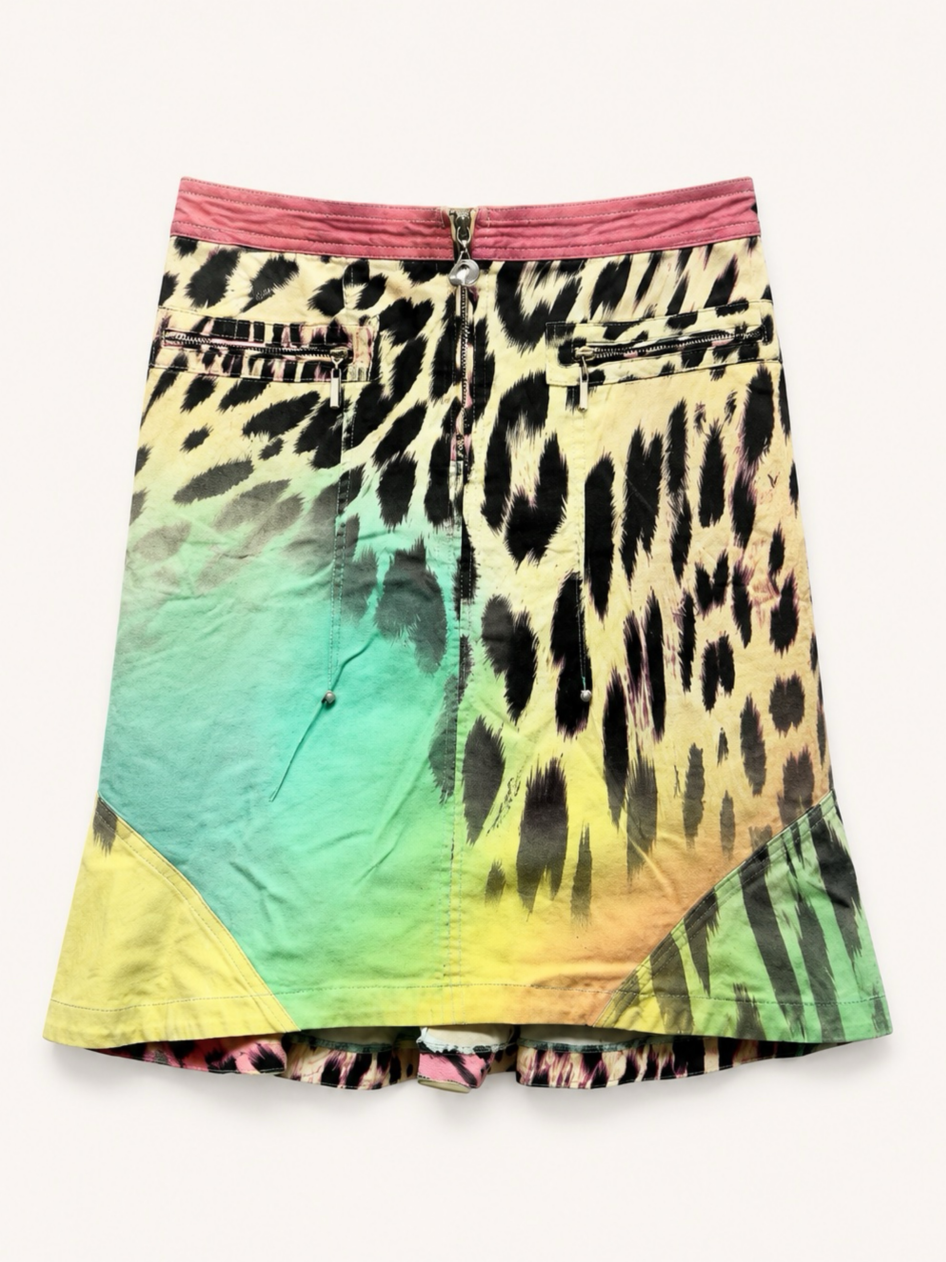 Vintage 2005 Just Cavalli by Roberto Cavalli Rainbow Leopard Flared Skirt