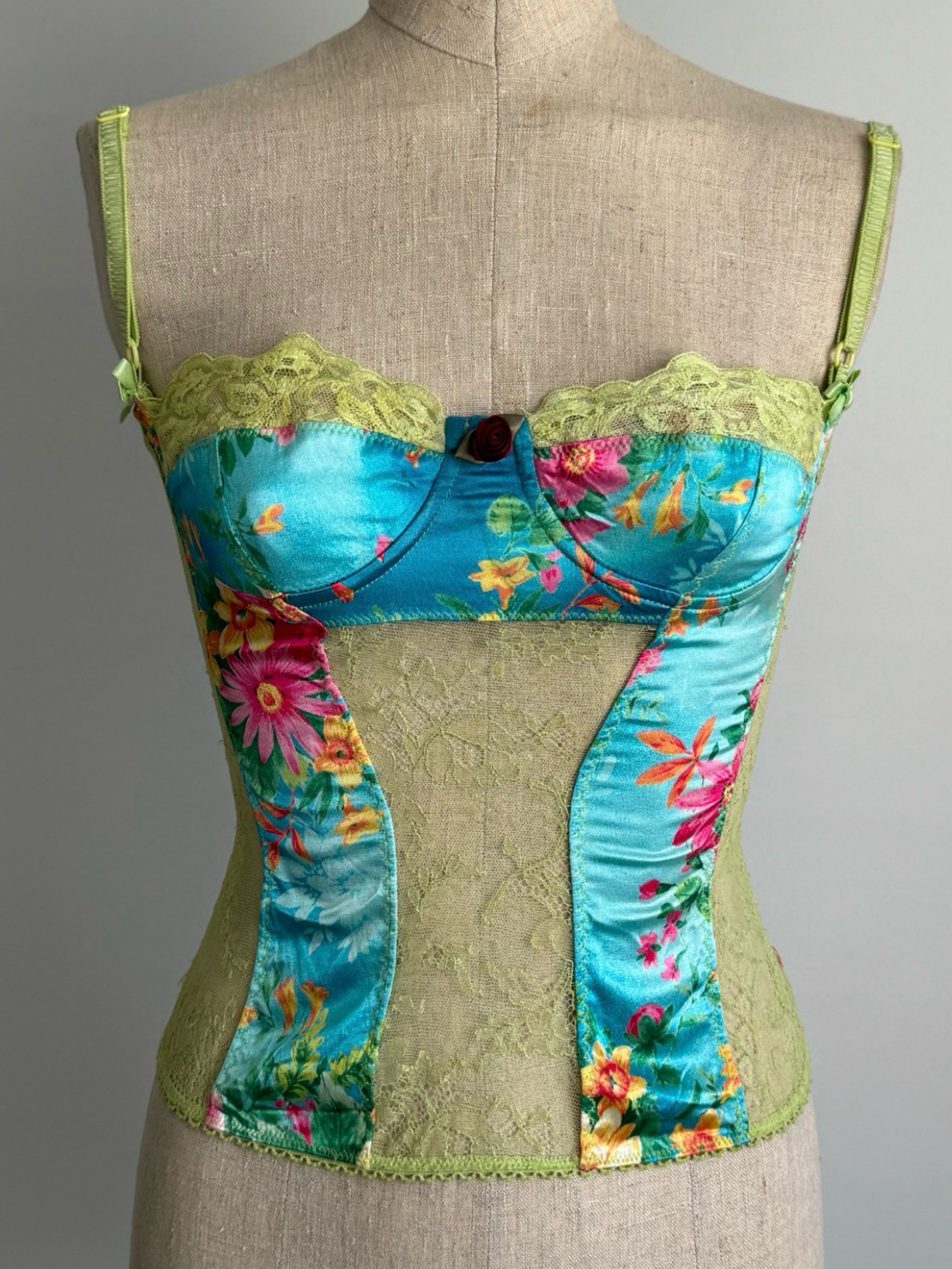 Vintage Dolce & Gabbana D&G SS05 Floral Lace Corset Top as seen on Hailey Bieber