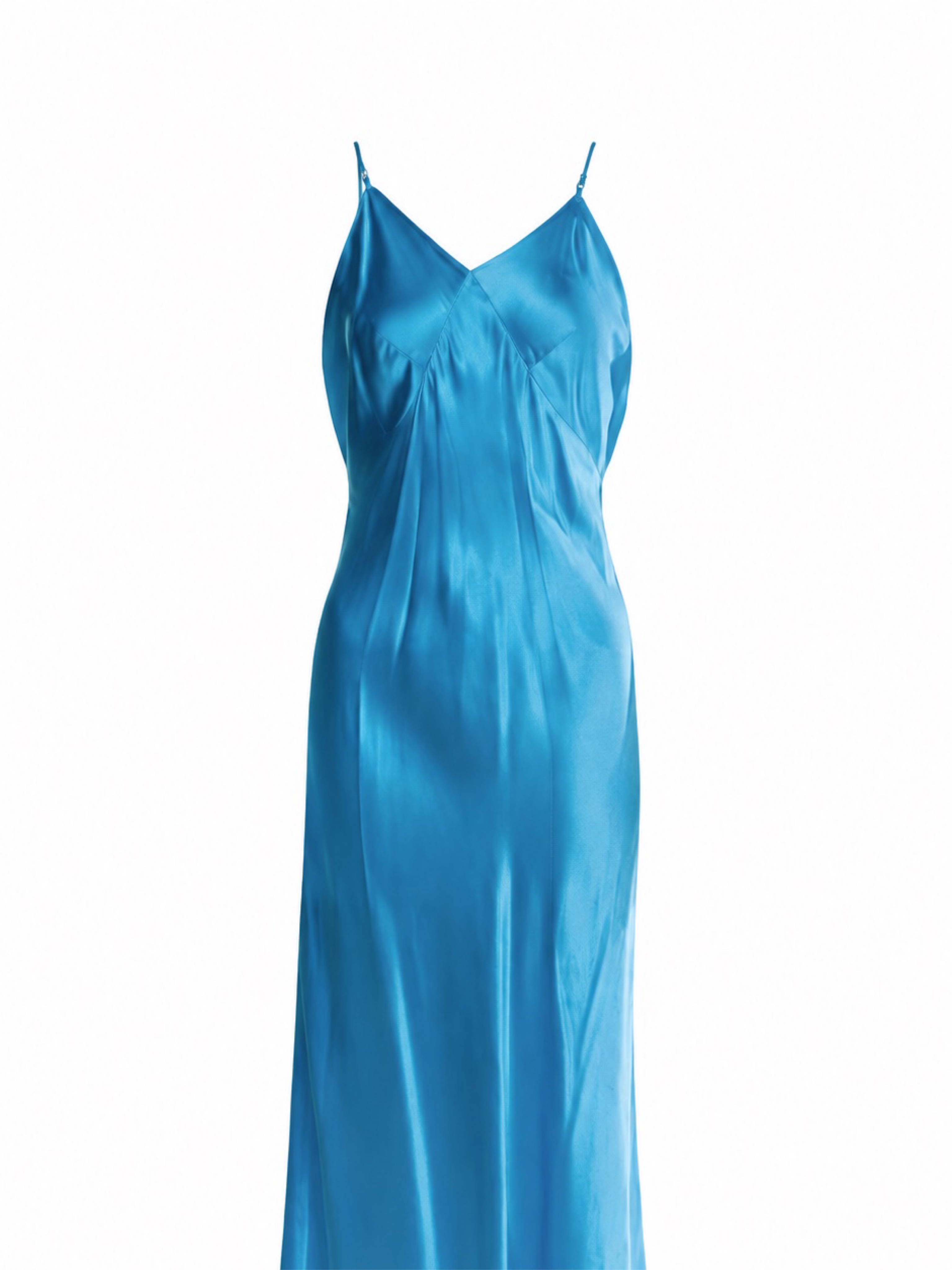 Maiden Name Aqua Blue Silk Bias-Cut Maxi Slip Dress – M