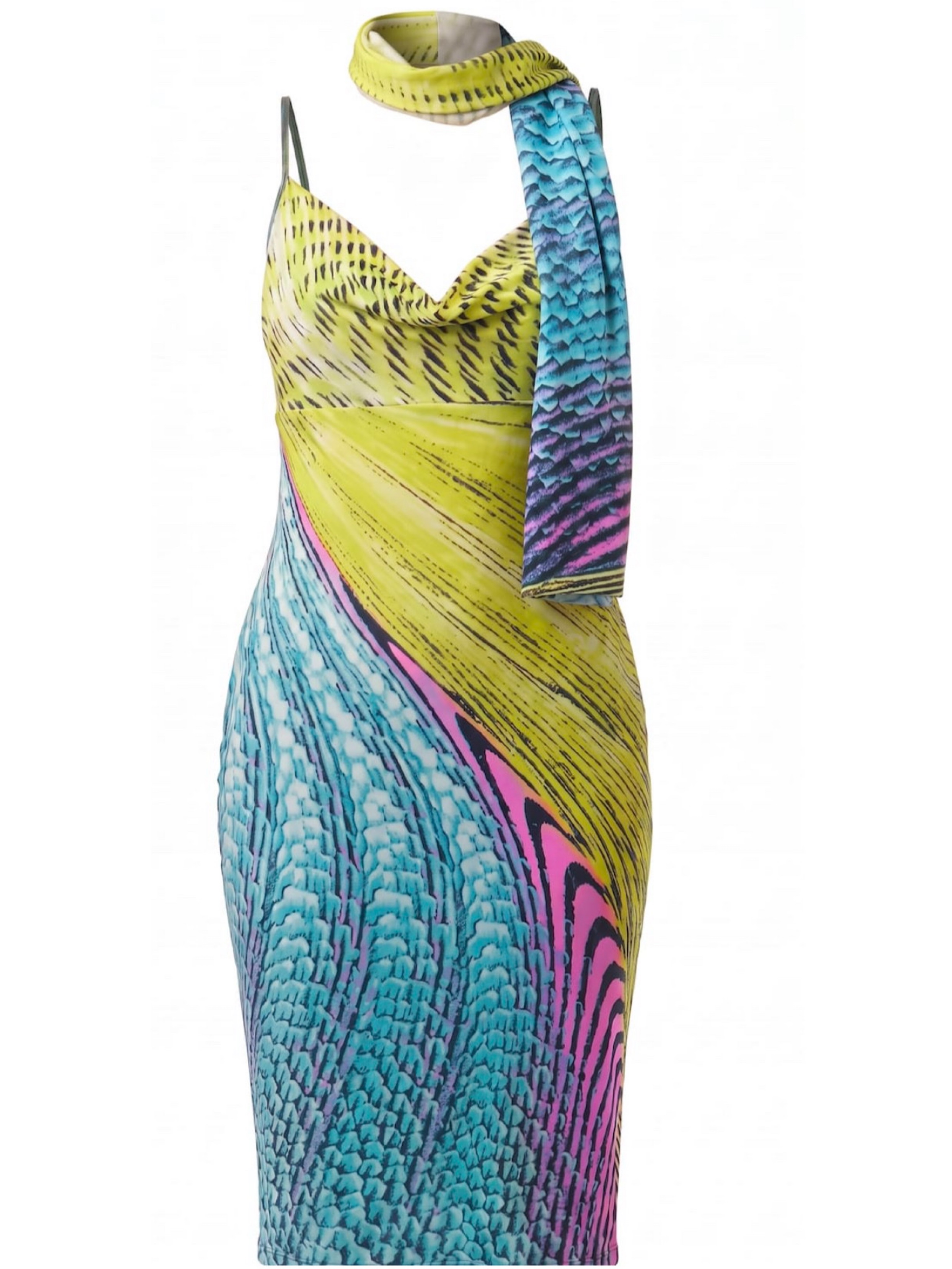 Vintage Roberto Cavalli SS2001 Psychedelic Runway-Print Dress + Scarf