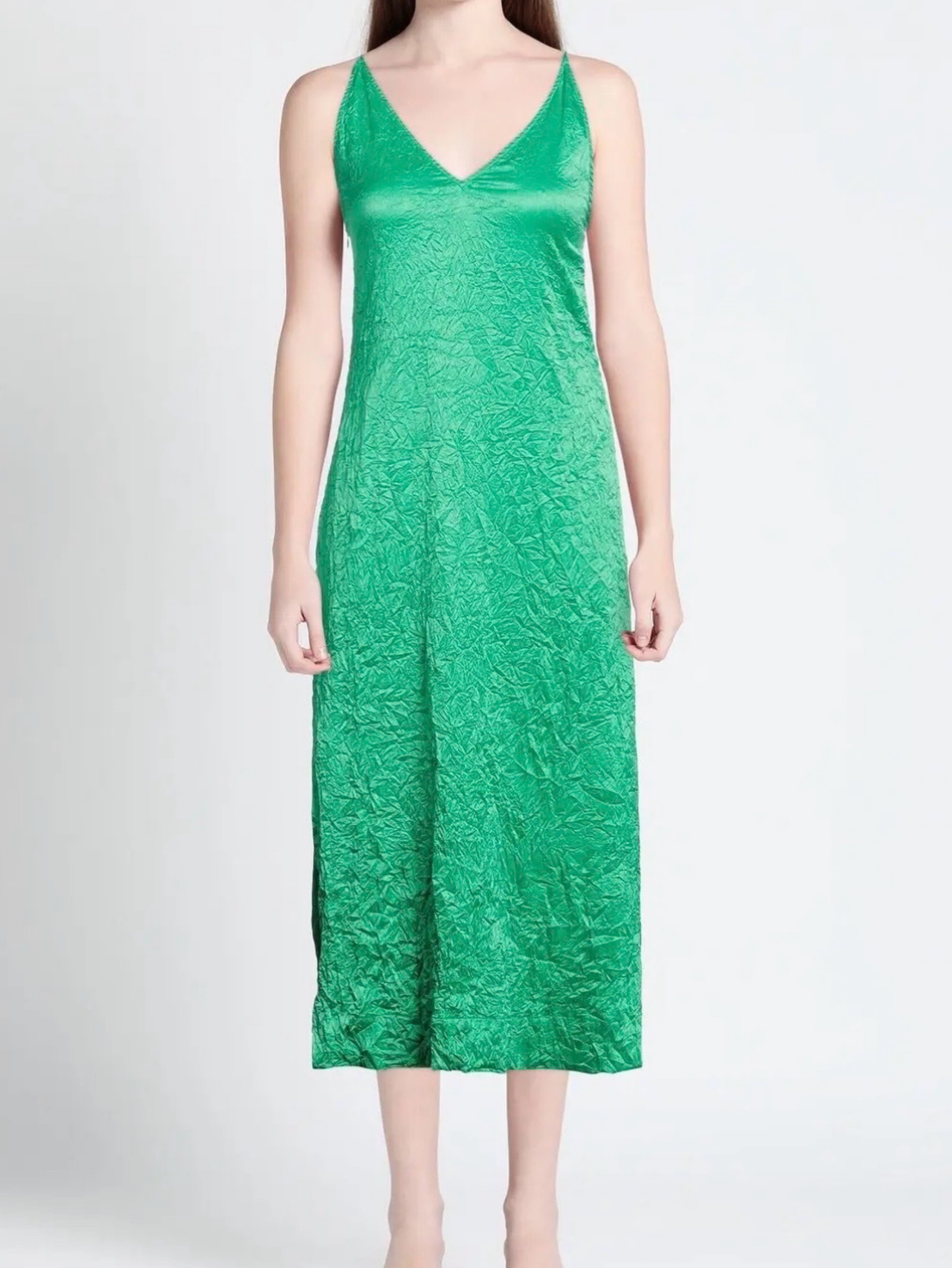 Ganni green crinkle dress by GANNI