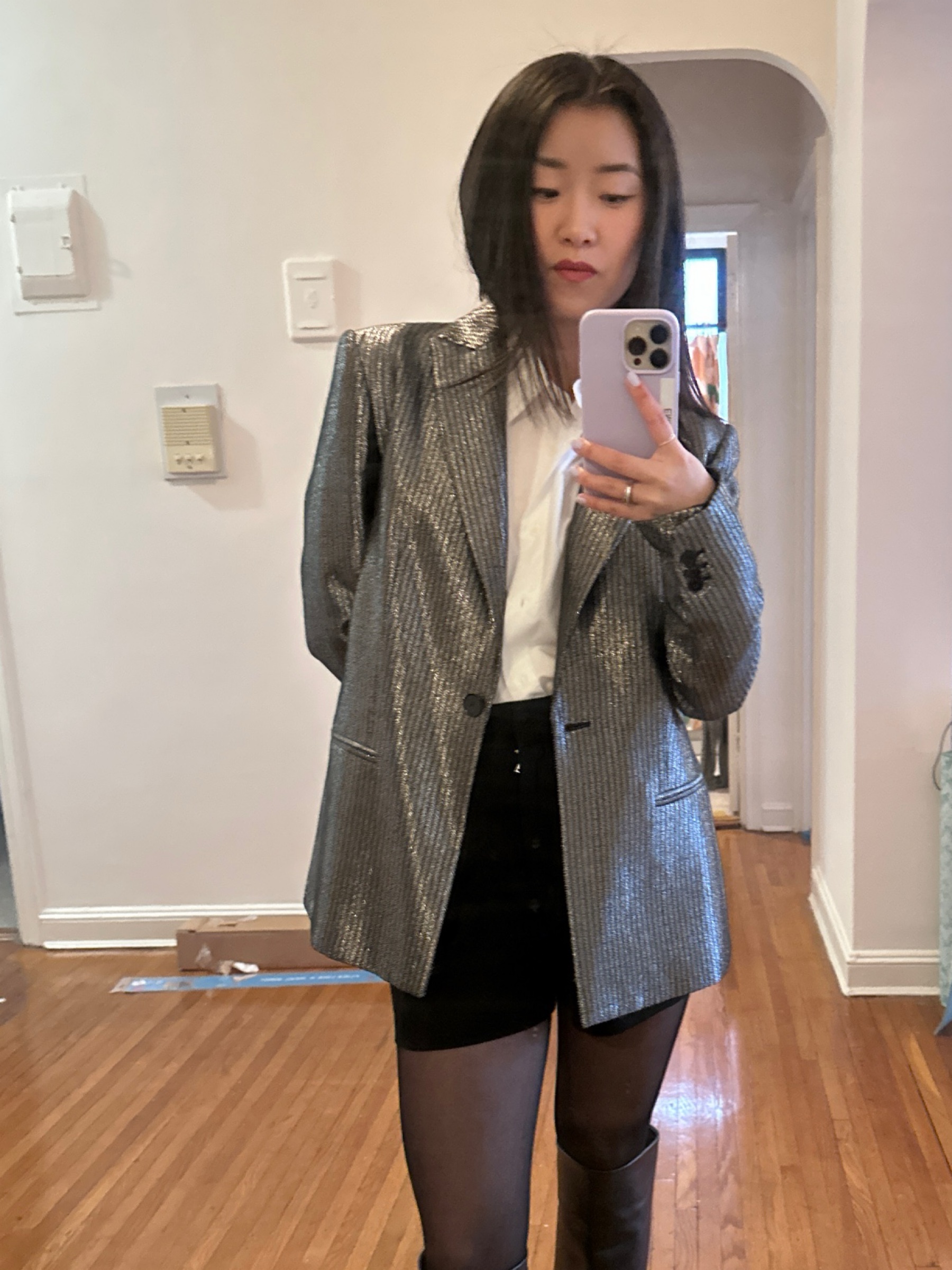 Maje Iridescent Metallic Silver Jacket by Maje | Pickle