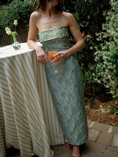 V Chapman Kennedy Dress in Slate Blue Cheverny Brocade by V