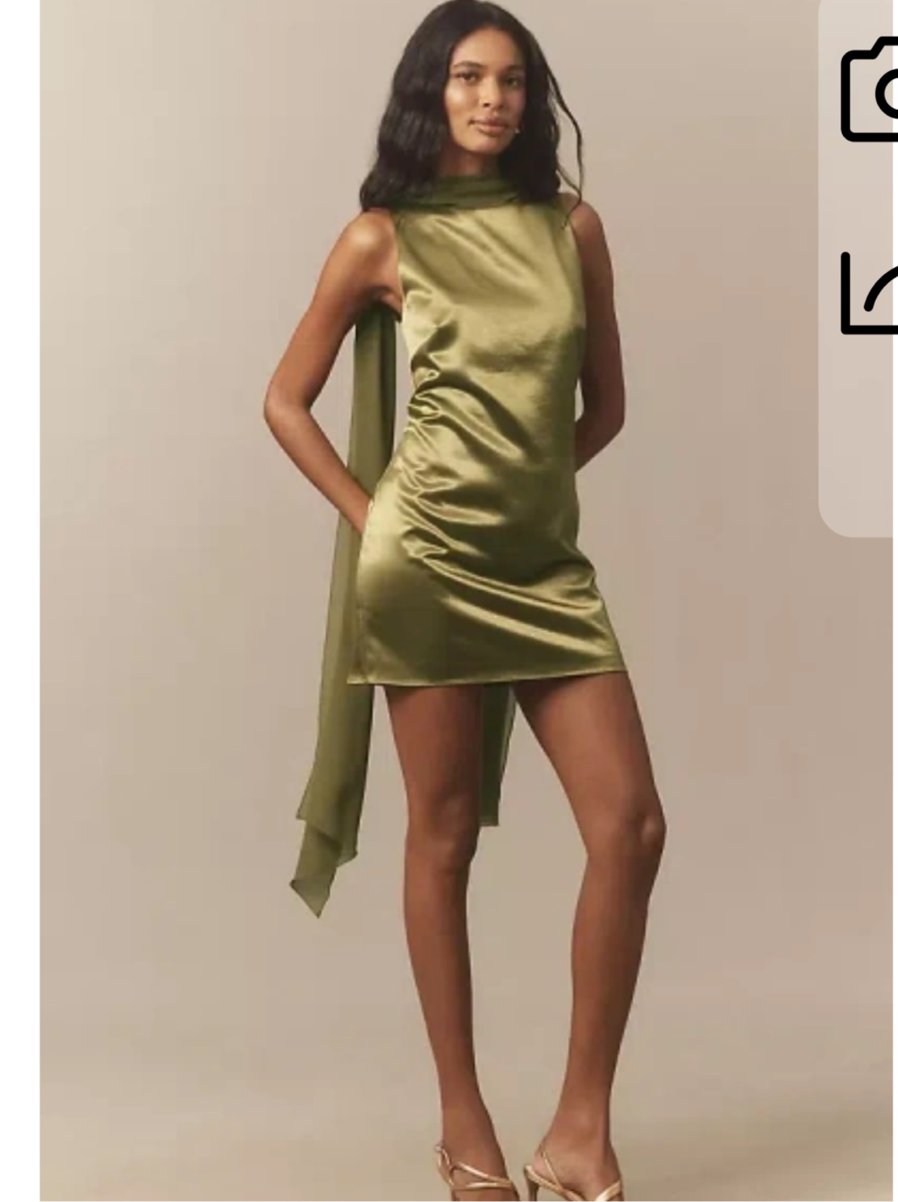 Olive Green Satin Asymmetrical Mini Dress by Anthropologie