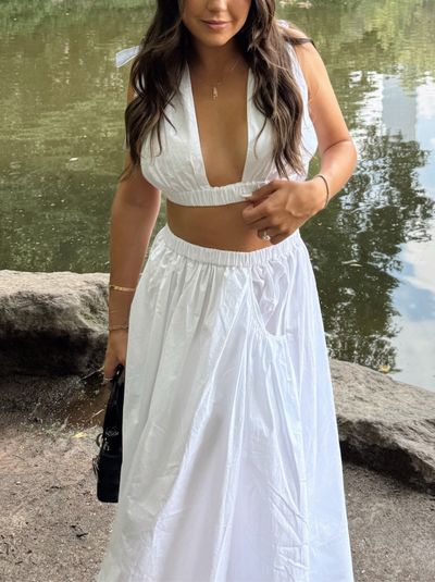 Armani Poplin White Crop Top and Midi Skirt Set by L'Academie | Pickle