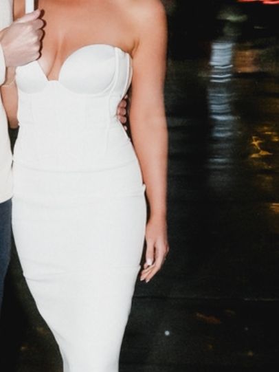 White Strapless Bodycon Midi Dress by Retrofete