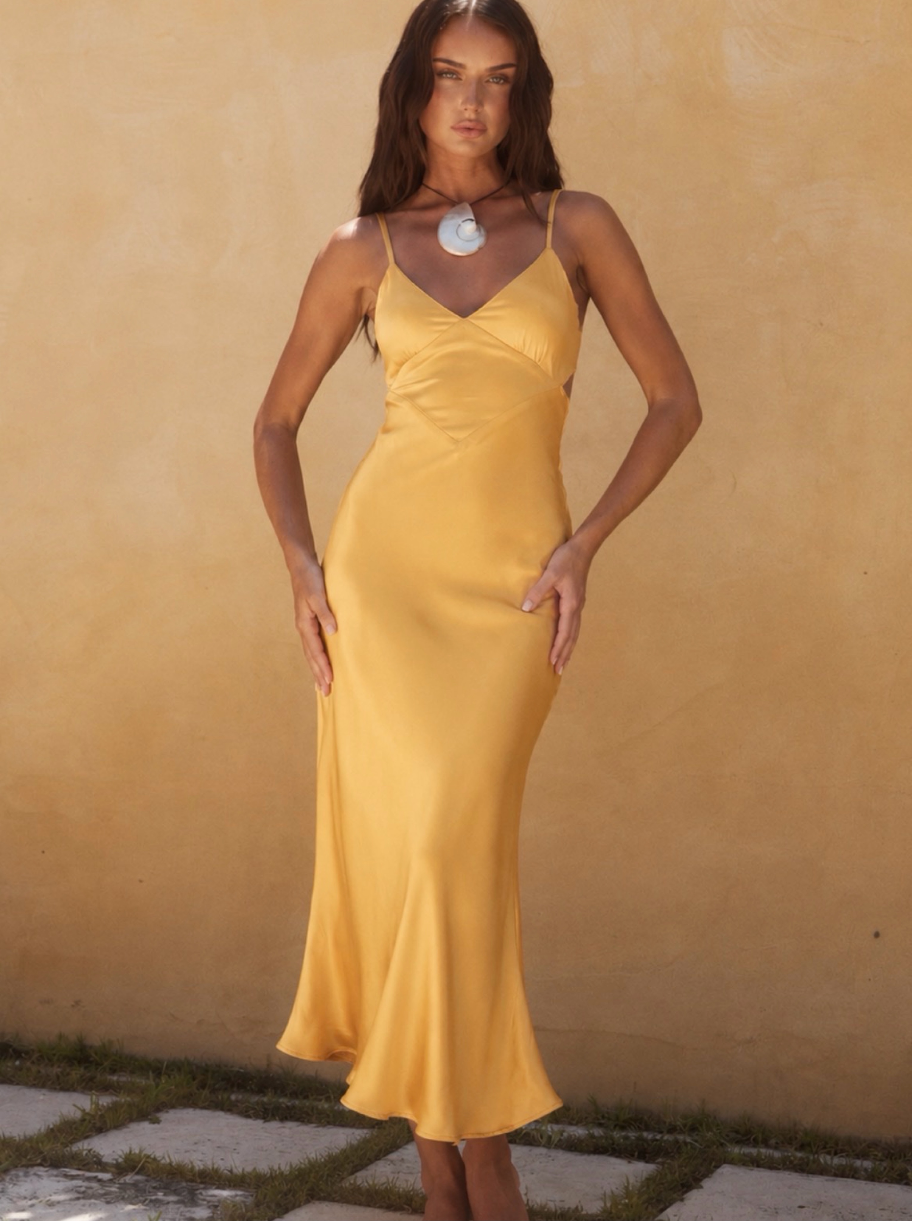 Bardot Orange Satin Slip Midi Dress
