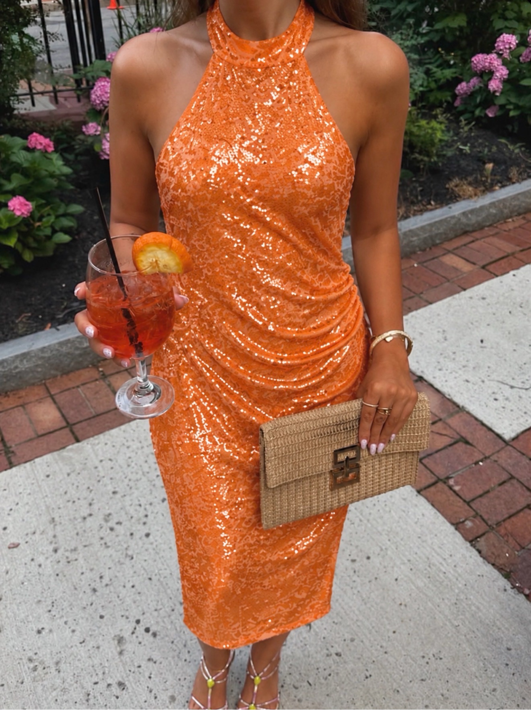 orange midi cocktail dress Caroline Constas Halter Sequin by Caroline Constas Size:custom plus 18-24 US May 26 Orange floral midi Girls Royal Blue and Steal the spotlight in