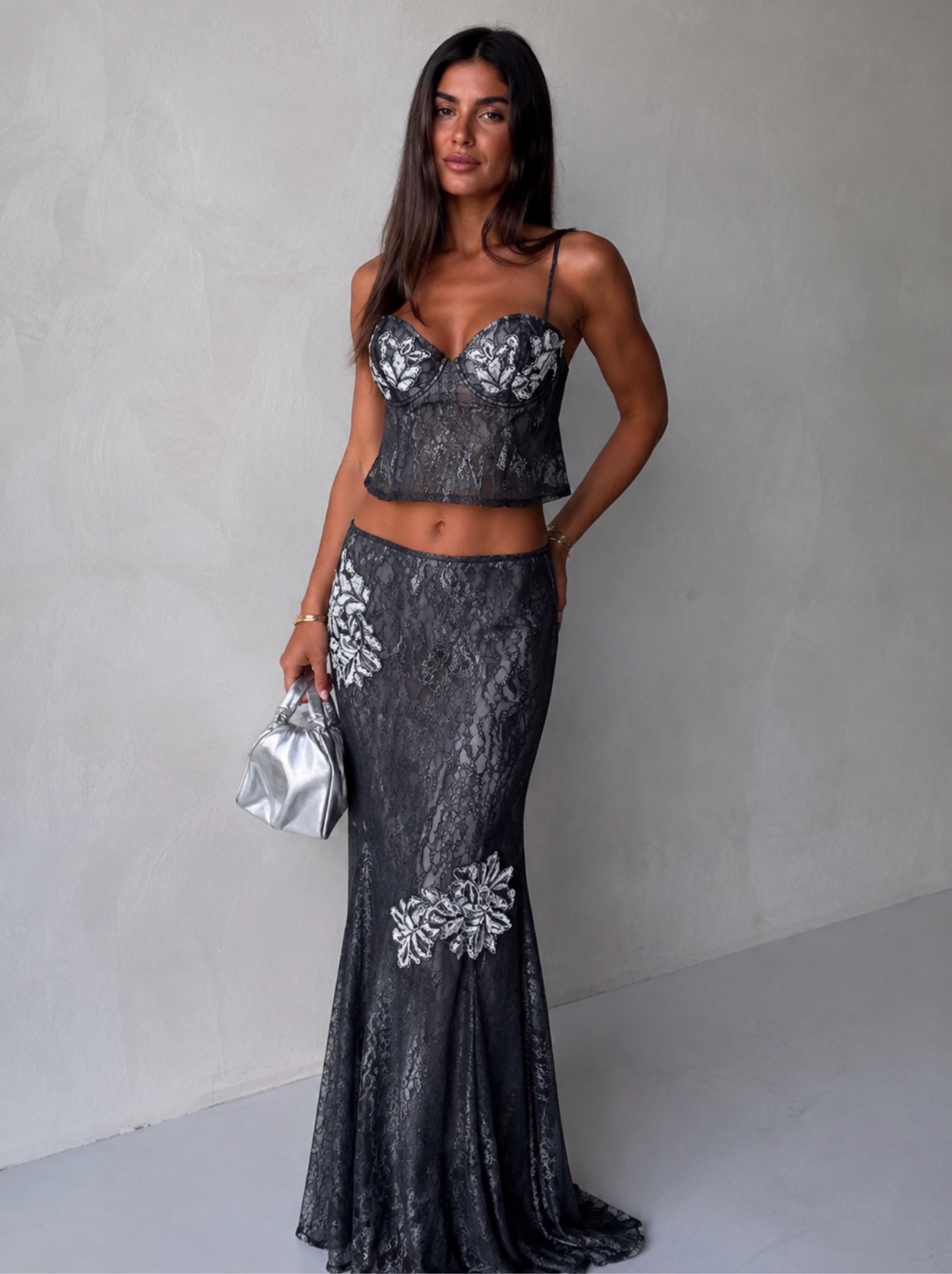 Free People Black Lace Two-Piece Maxi Set