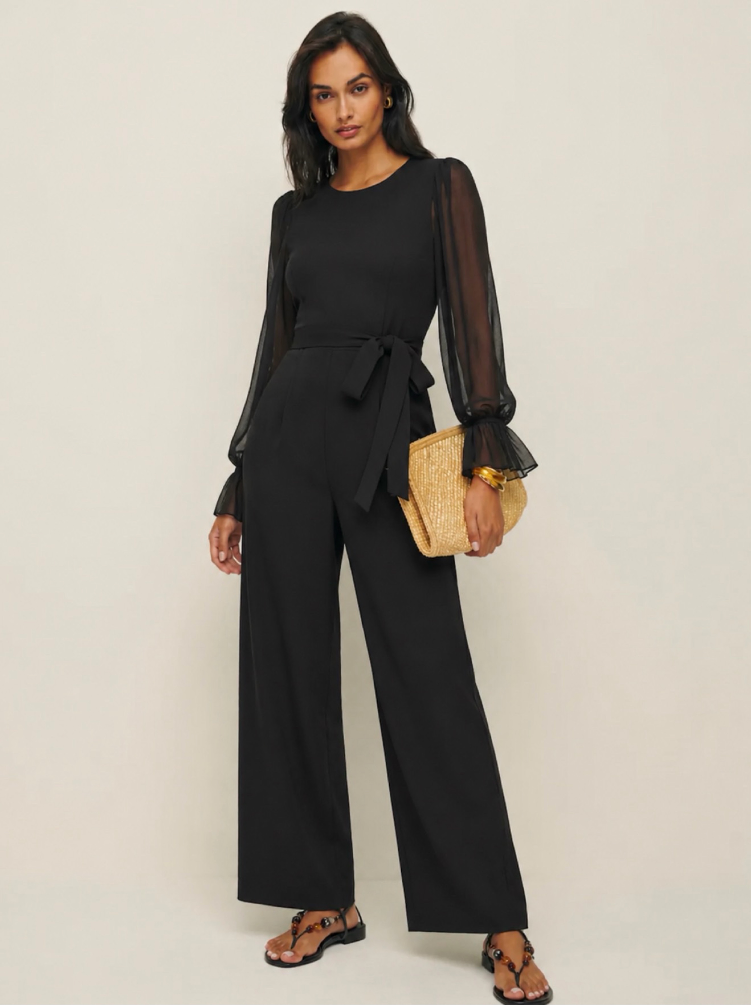 Calvin Klein Black Chiffon Sleeve Formal Jumpsuit
