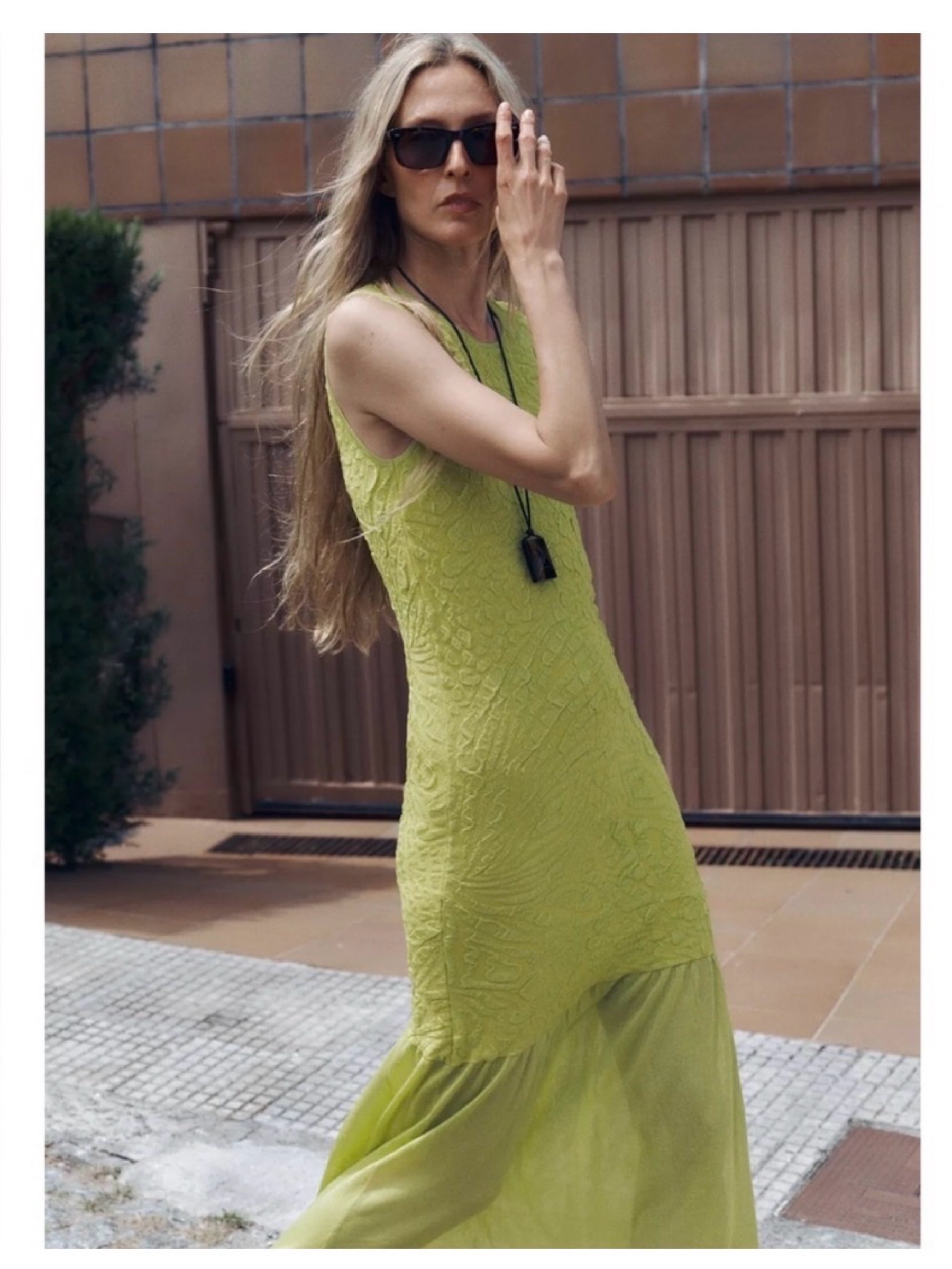 Zara Lime Green Sleeveless Textured Maxi Dress by Zara