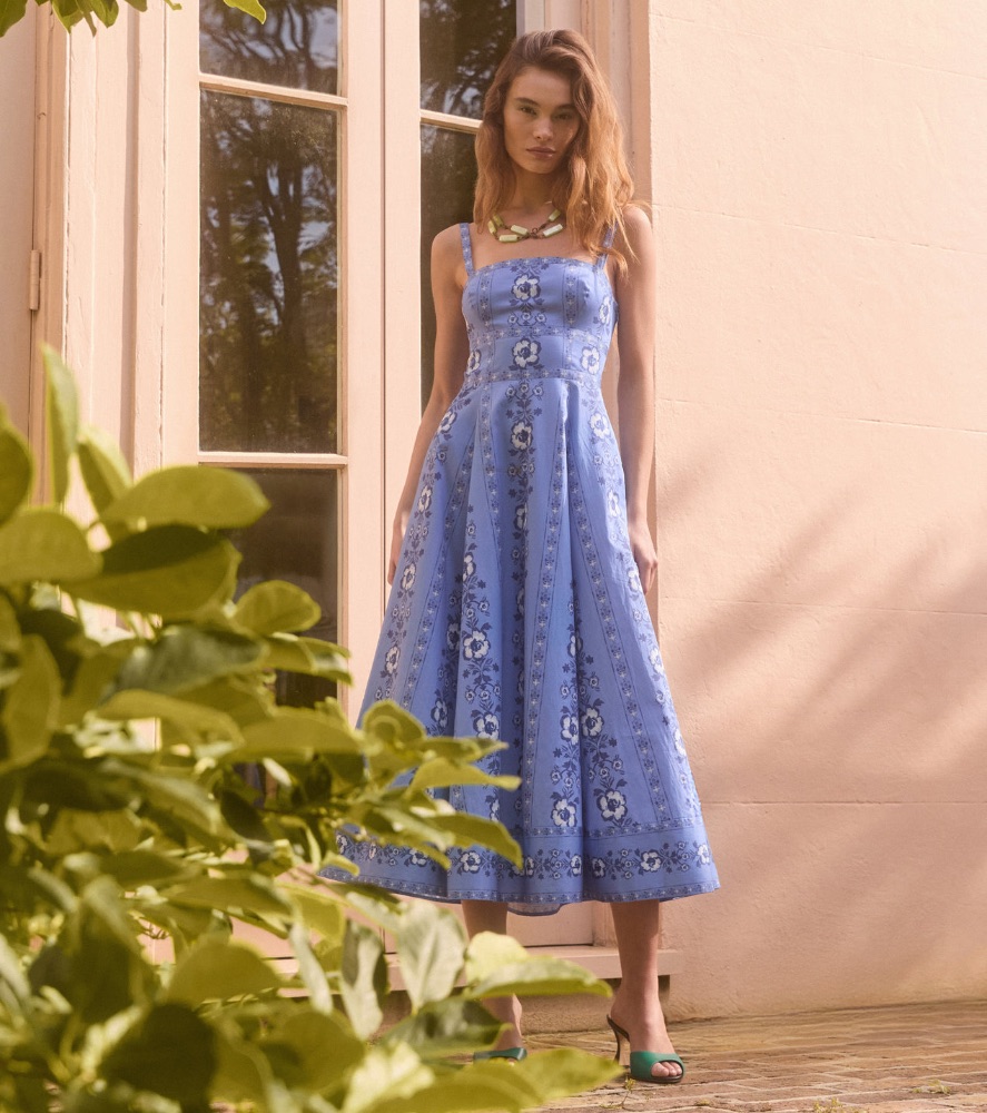 Hill House The Margot Dress in Arcadia Border Blue by Hill House