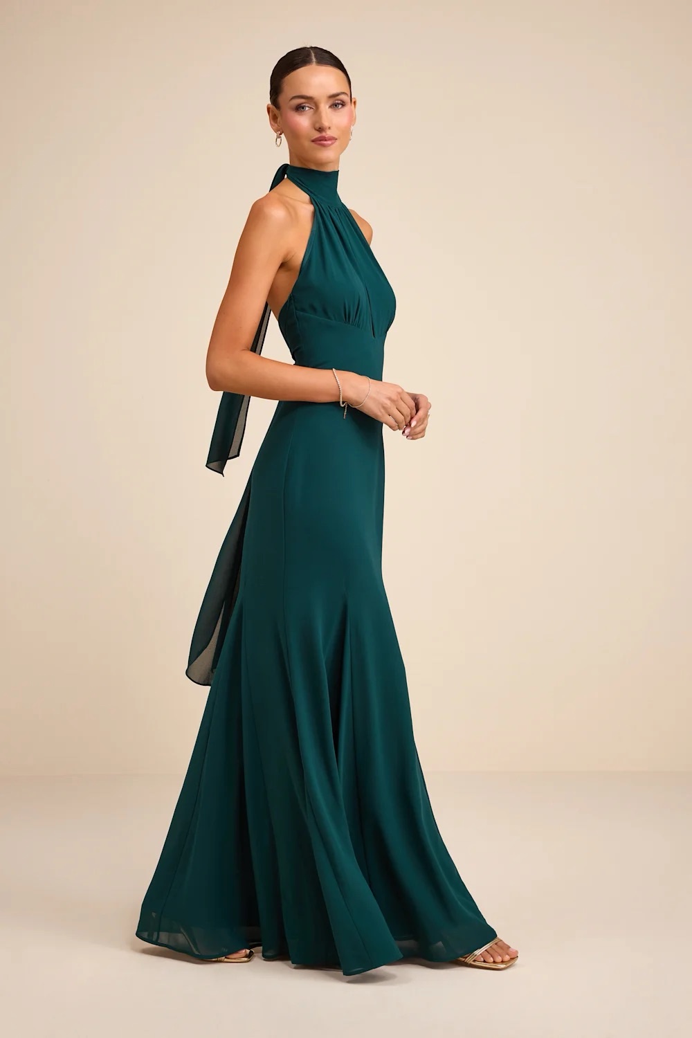 Emerald Green Mock Neck Maxi Dress by Lulus - Pickle