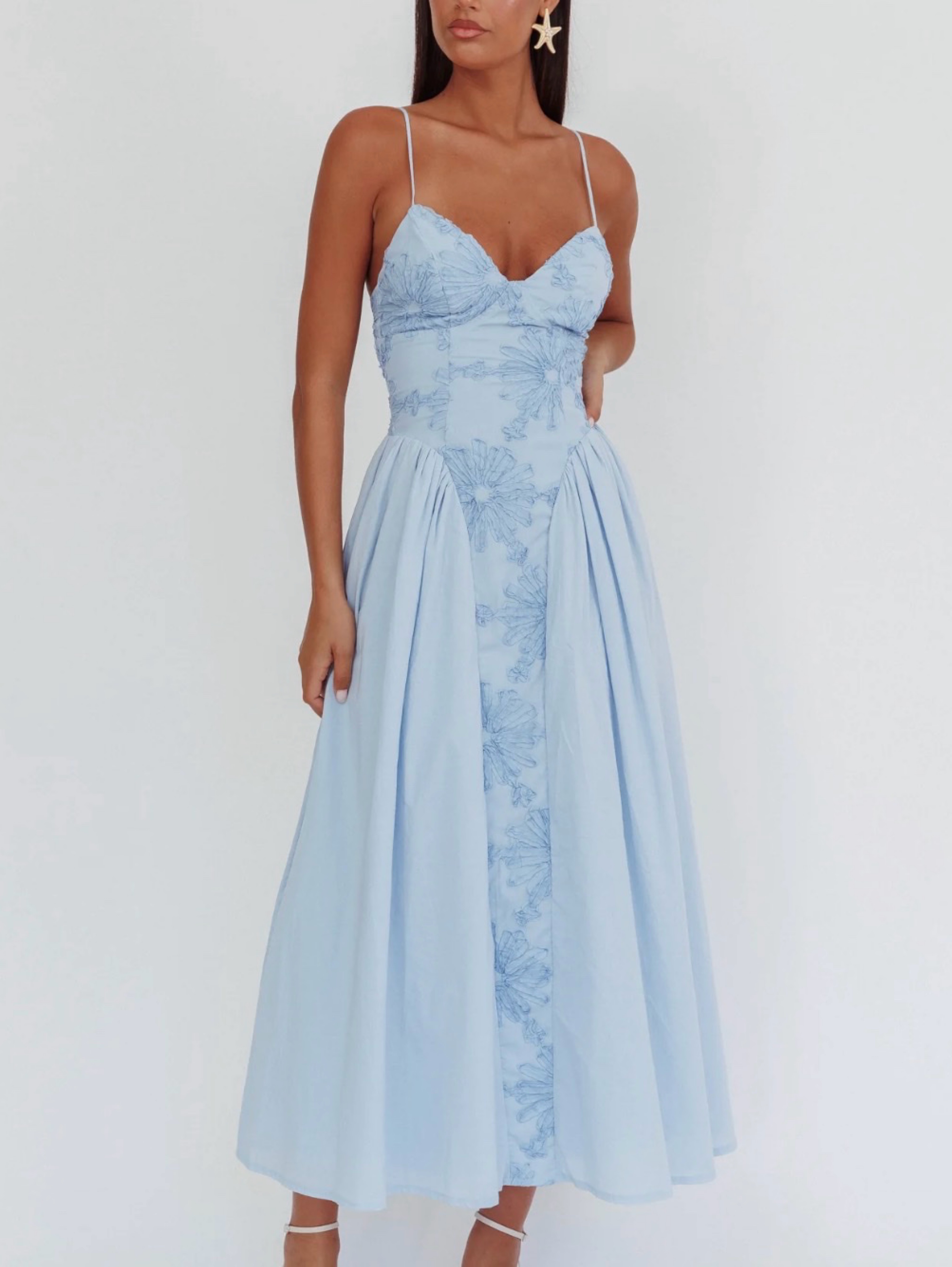 Light Blue Floral Print Midi Dress