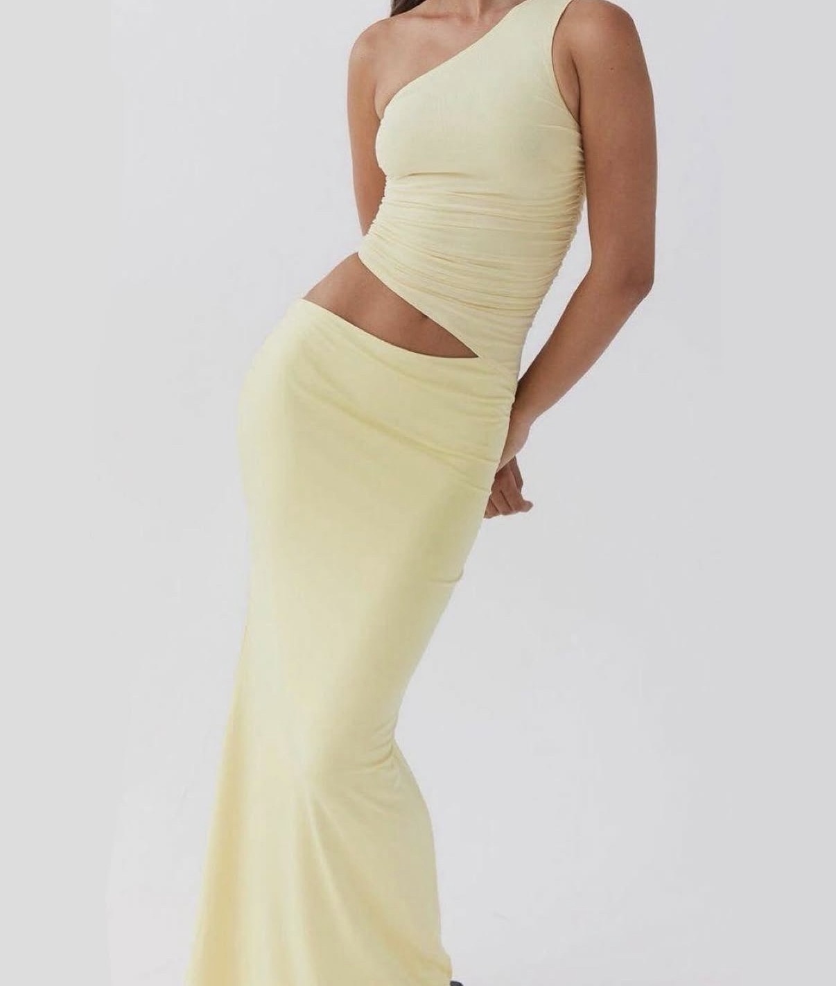 Pale Yellow Ruched Dress