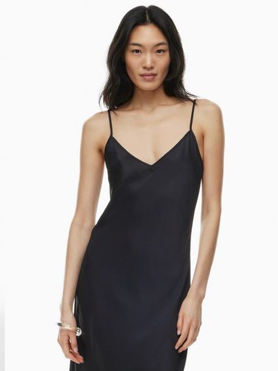 Wilfred Only Slip Satin Midi Dress Black 🖤 by Aritzia | Pickle