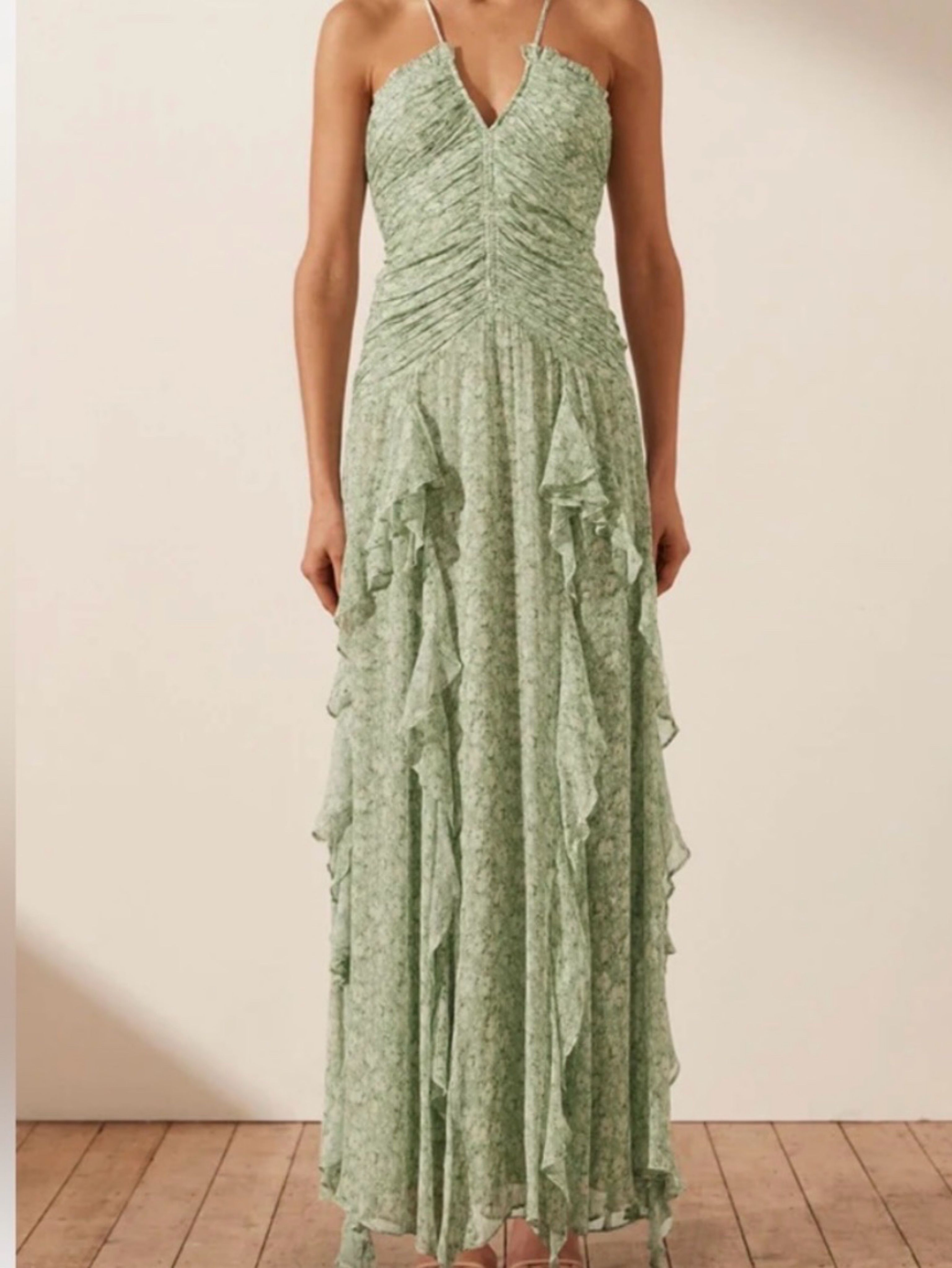 shona joy ruched frill maxi dress Shona Joy Aurore Ruched Frill Maxi Dress by Shona Joy