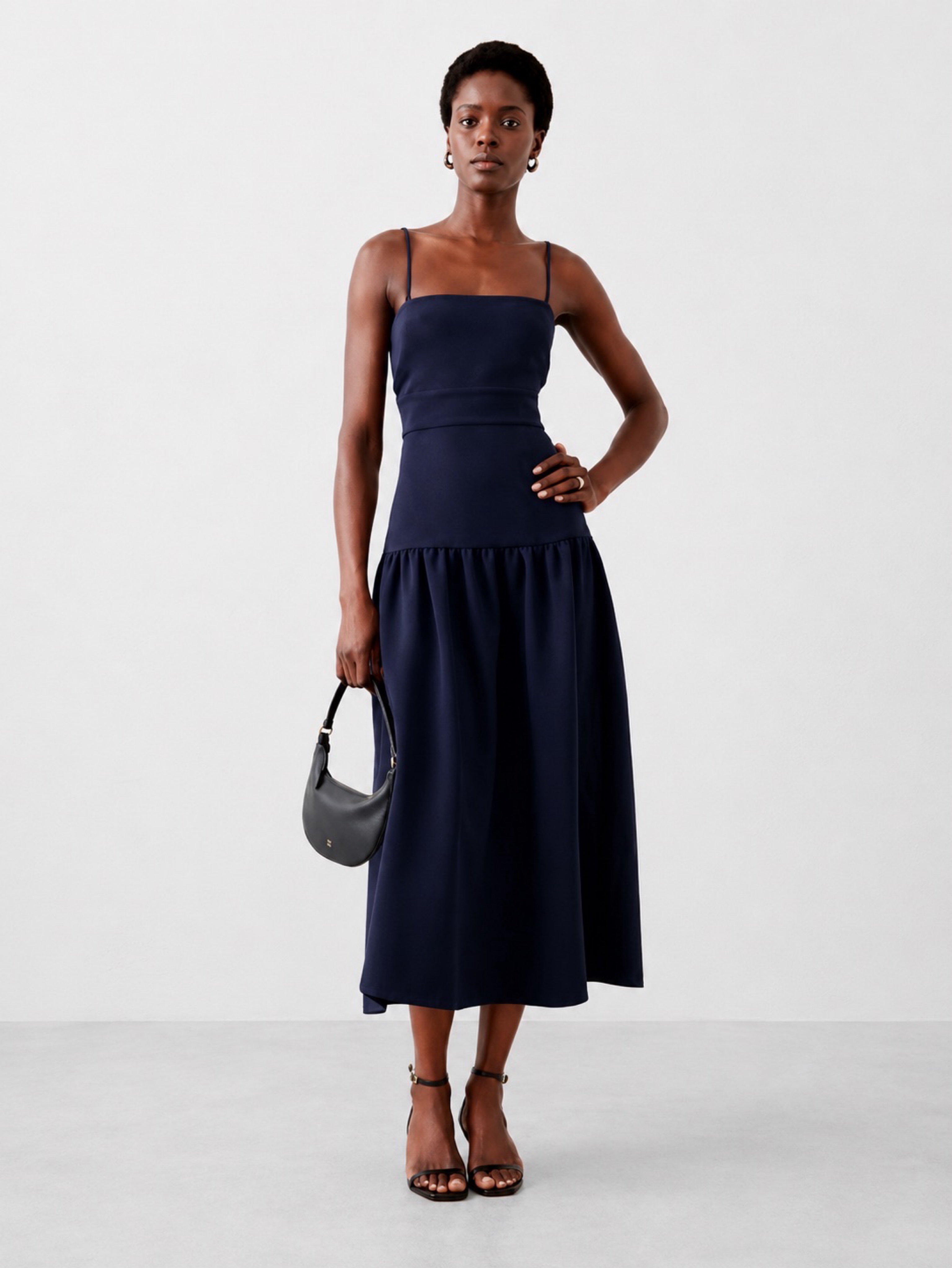 blue drop waist midi dress Women's Drop Waist Button Up Denim Midi Dress, Mid Wash
