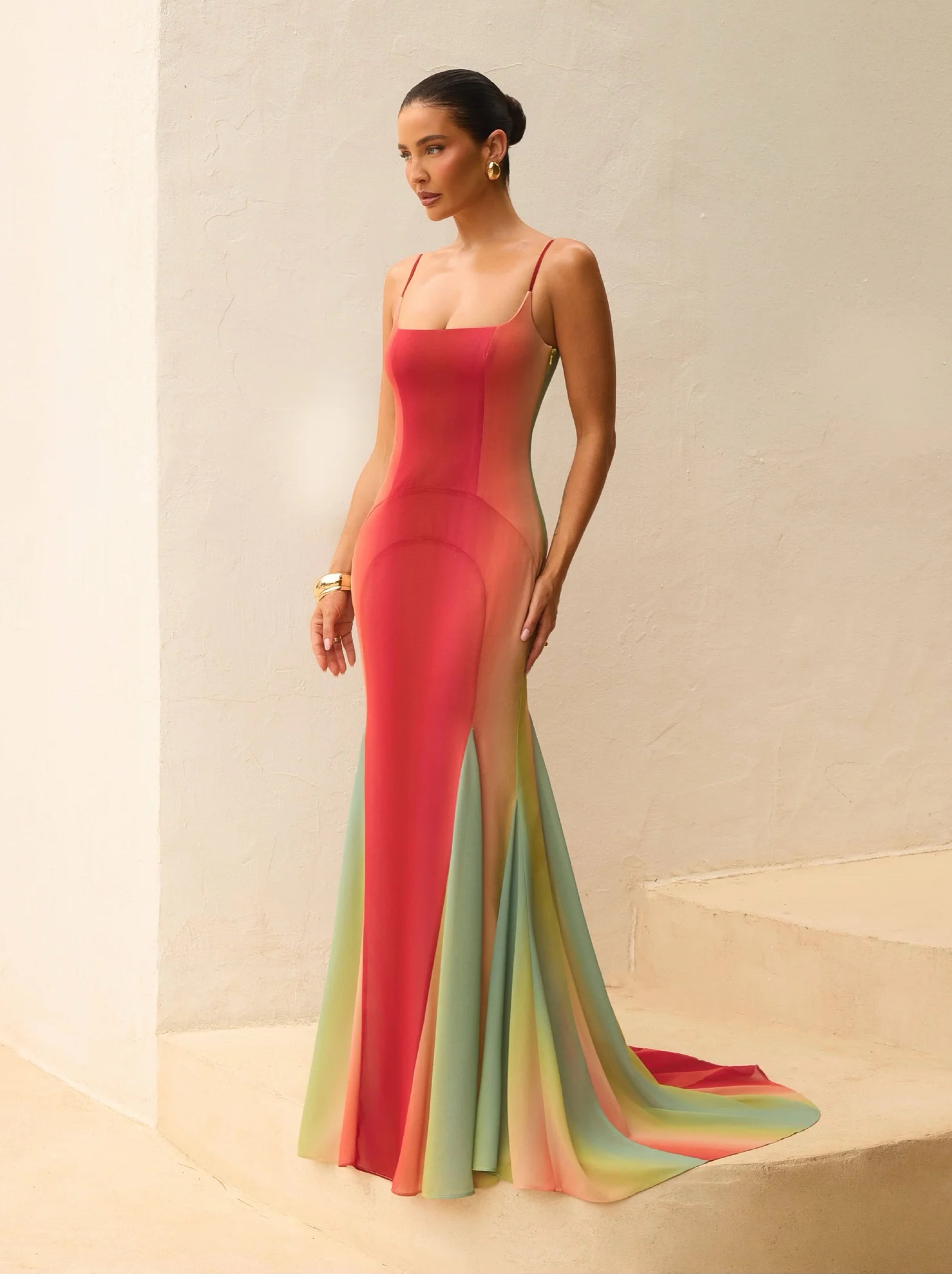 Rainbow Ombre Gradient Mermaid Gown