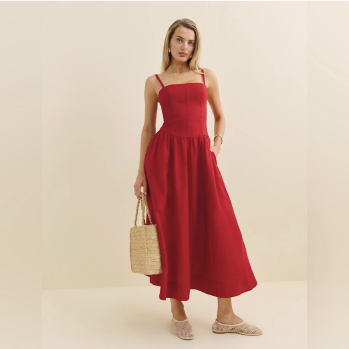 Reformation Katarin Linen Dress Red