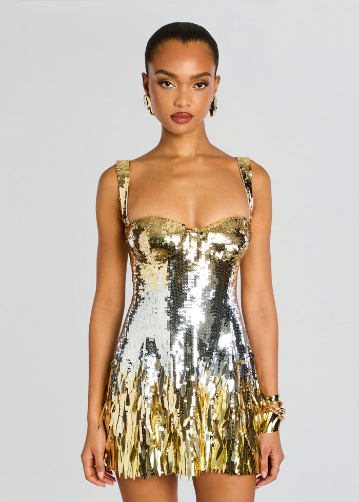 Retrofete Brianka Sequin Dress in Gold/Silver by Retrofete - Pickle Retrofete Brianka Sequin Dress in Gold/Silver by Retrofete - Pickle