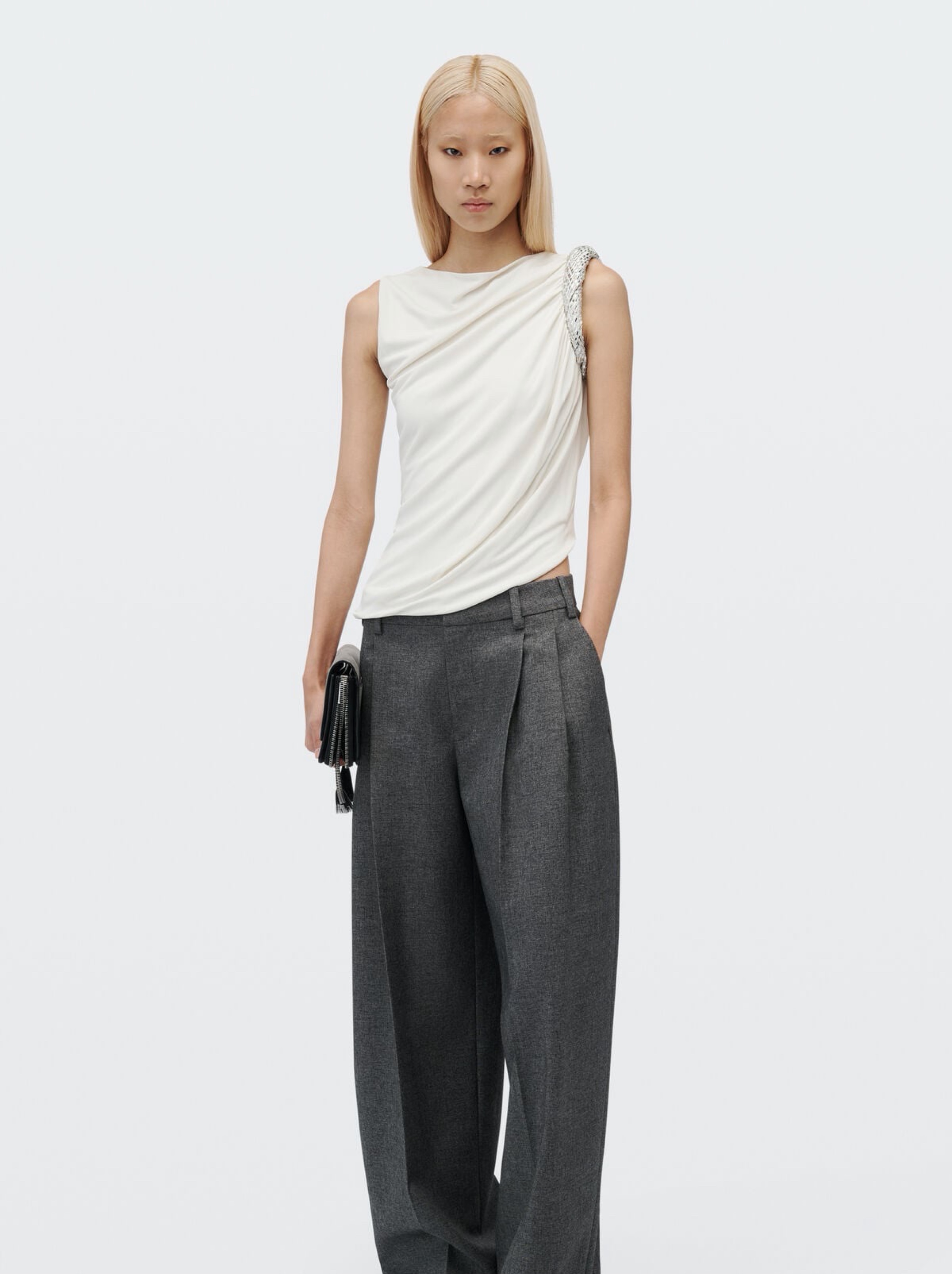 Alexander Wang Crystal Twist Sleeveless Top in White by ALEXANDER