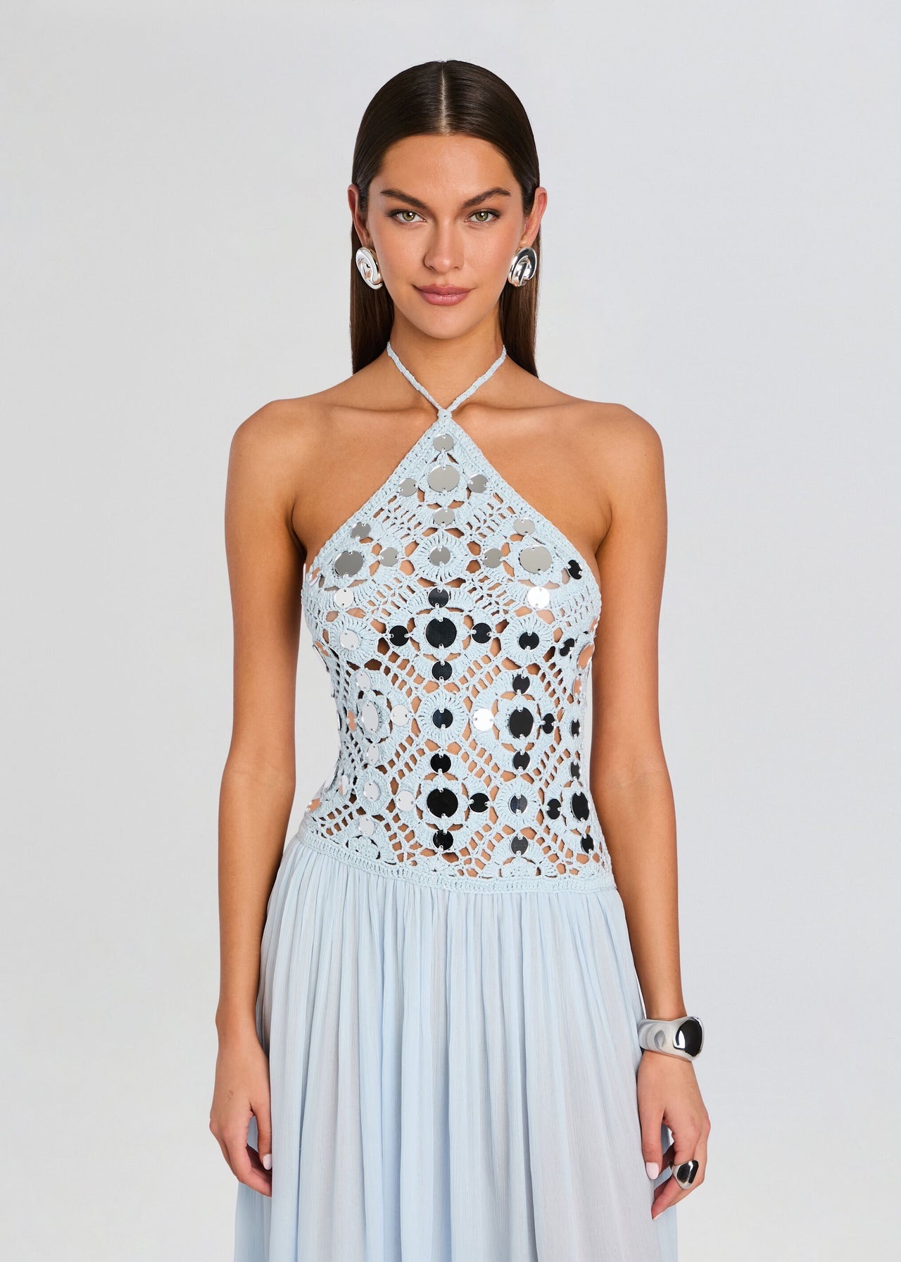 Retrofete Odetta Crochet Dress in Metallic Glace by Retrofete - Pickle Retrofete Odetta Crochet Dress in Metallic Glace by Retrofete - Pickle