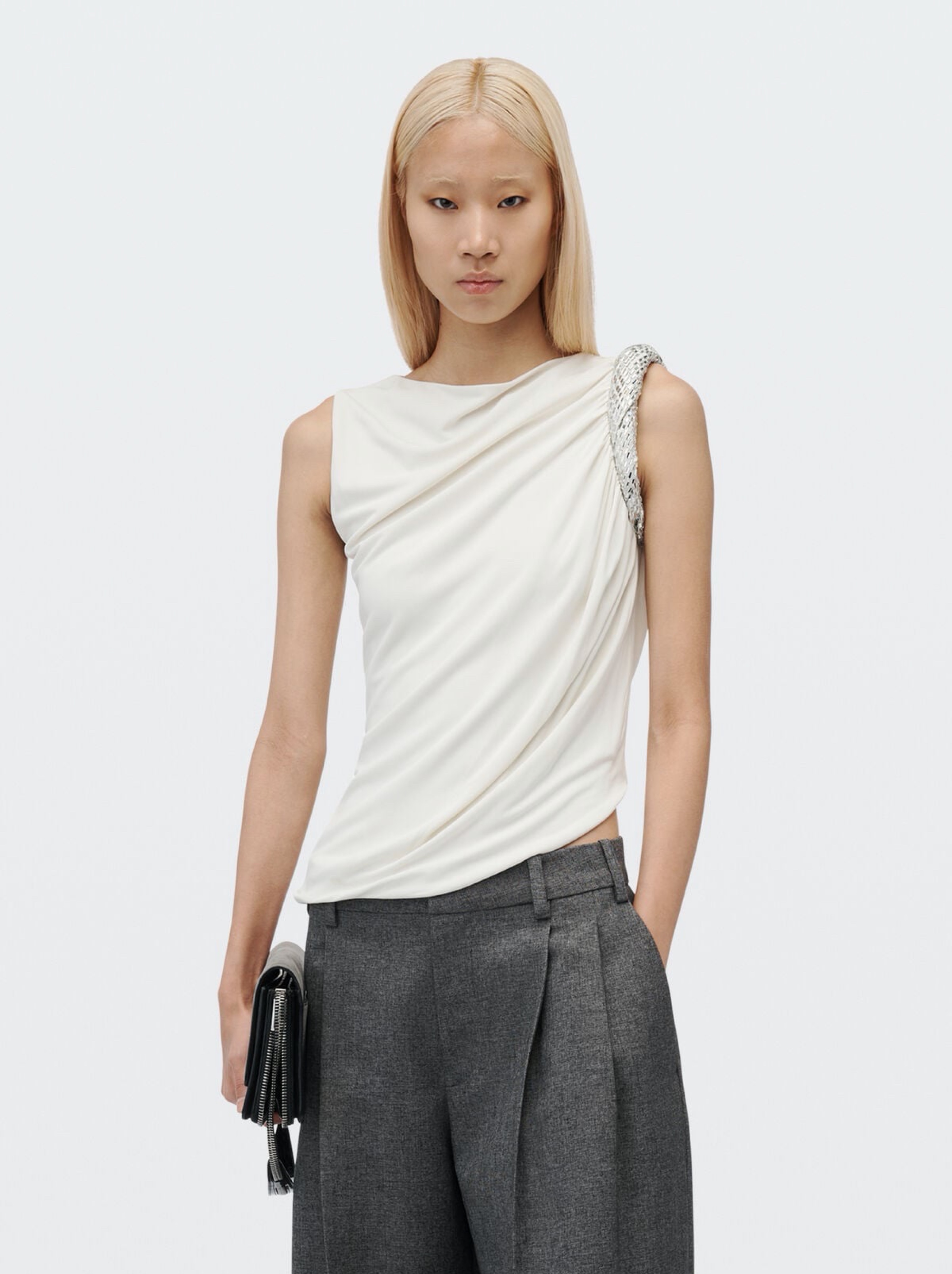 Alexander Wang Crystal Twist Sleeveless Top in White by ALEXANDER