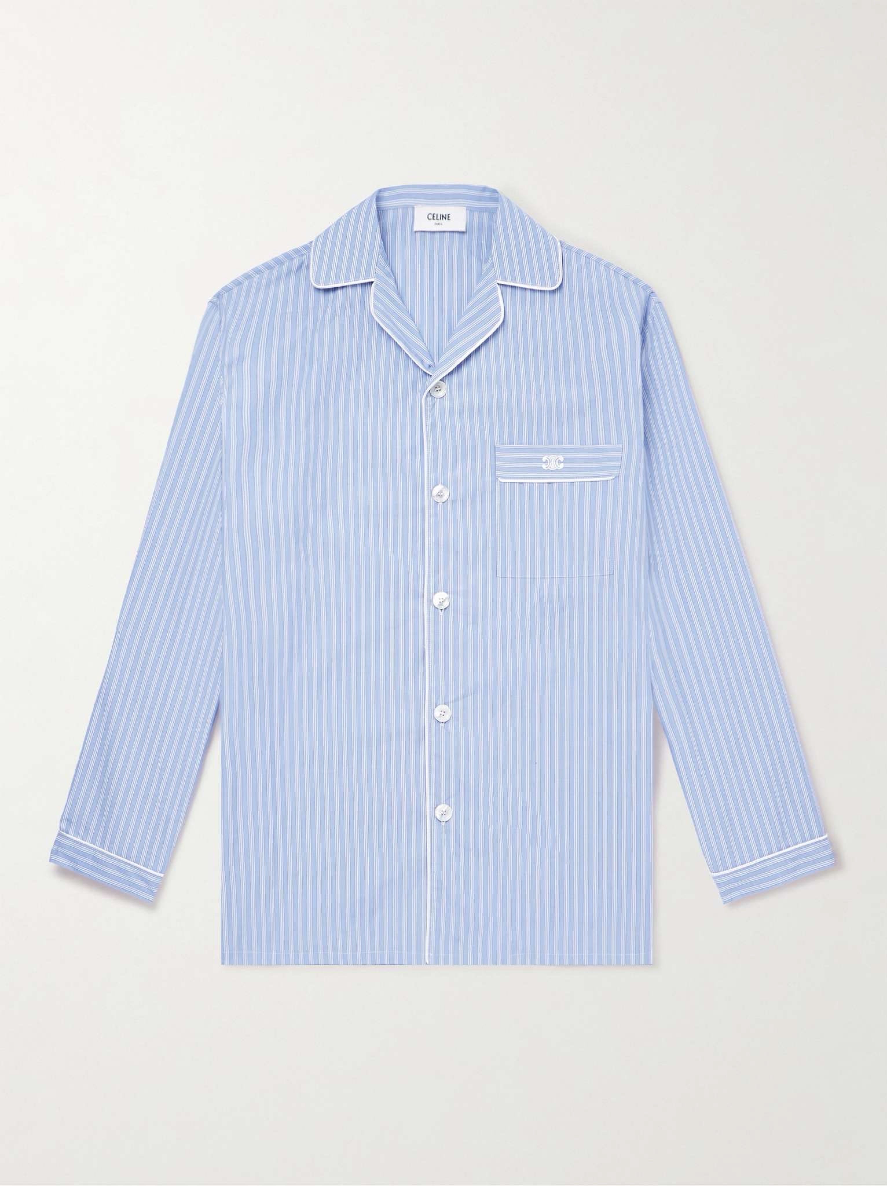 Celine Logo-Embroidered Striped Cotton-Poplin Pyjama Shirt