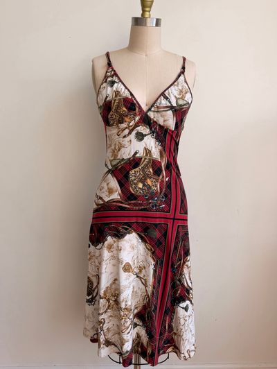 Vintage Roberto Cavalli equestrian-print spaghetti-strap midi