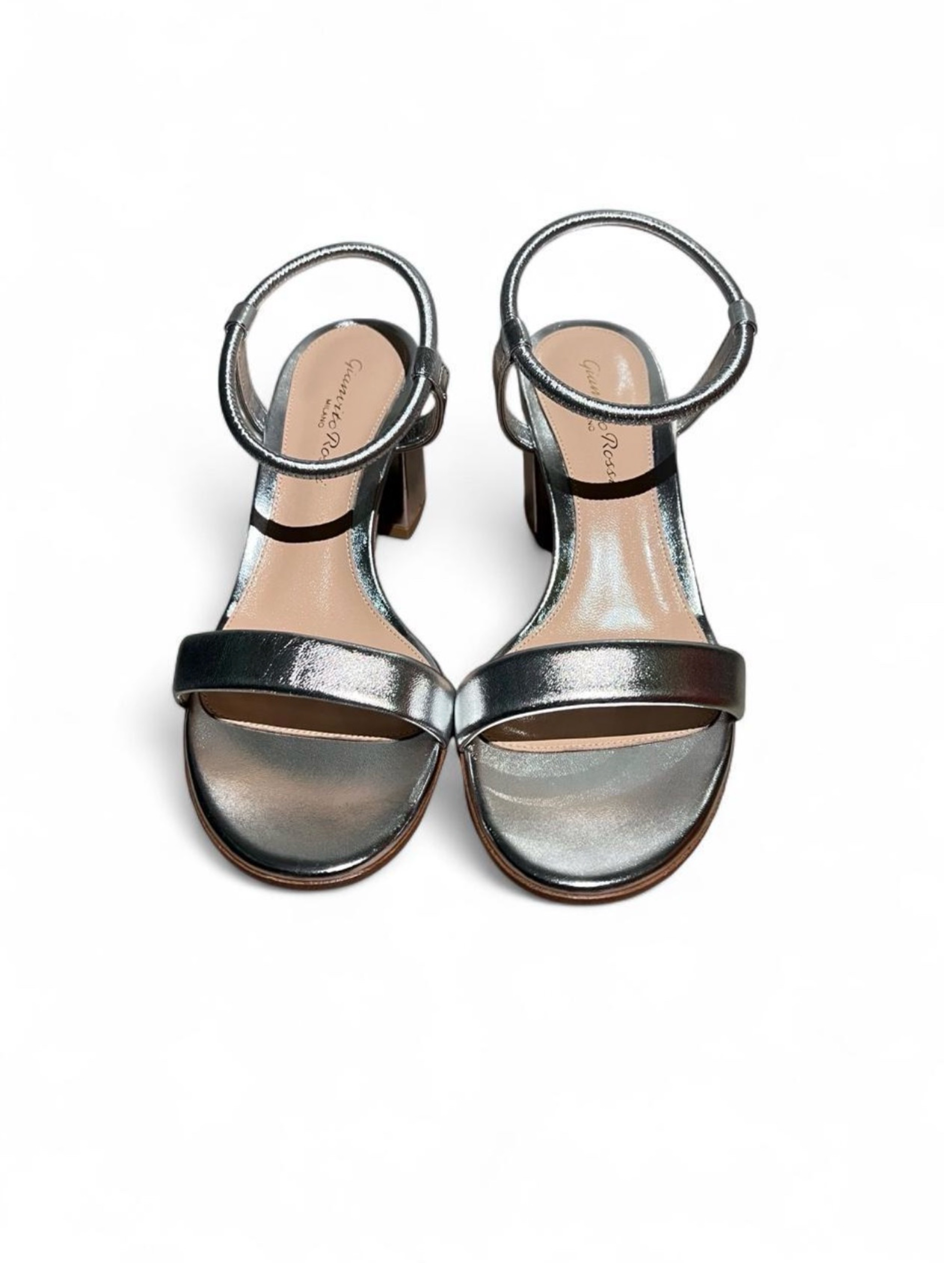 Gianvito Rossi Metallic Block Heel Ankle Strap Sandal